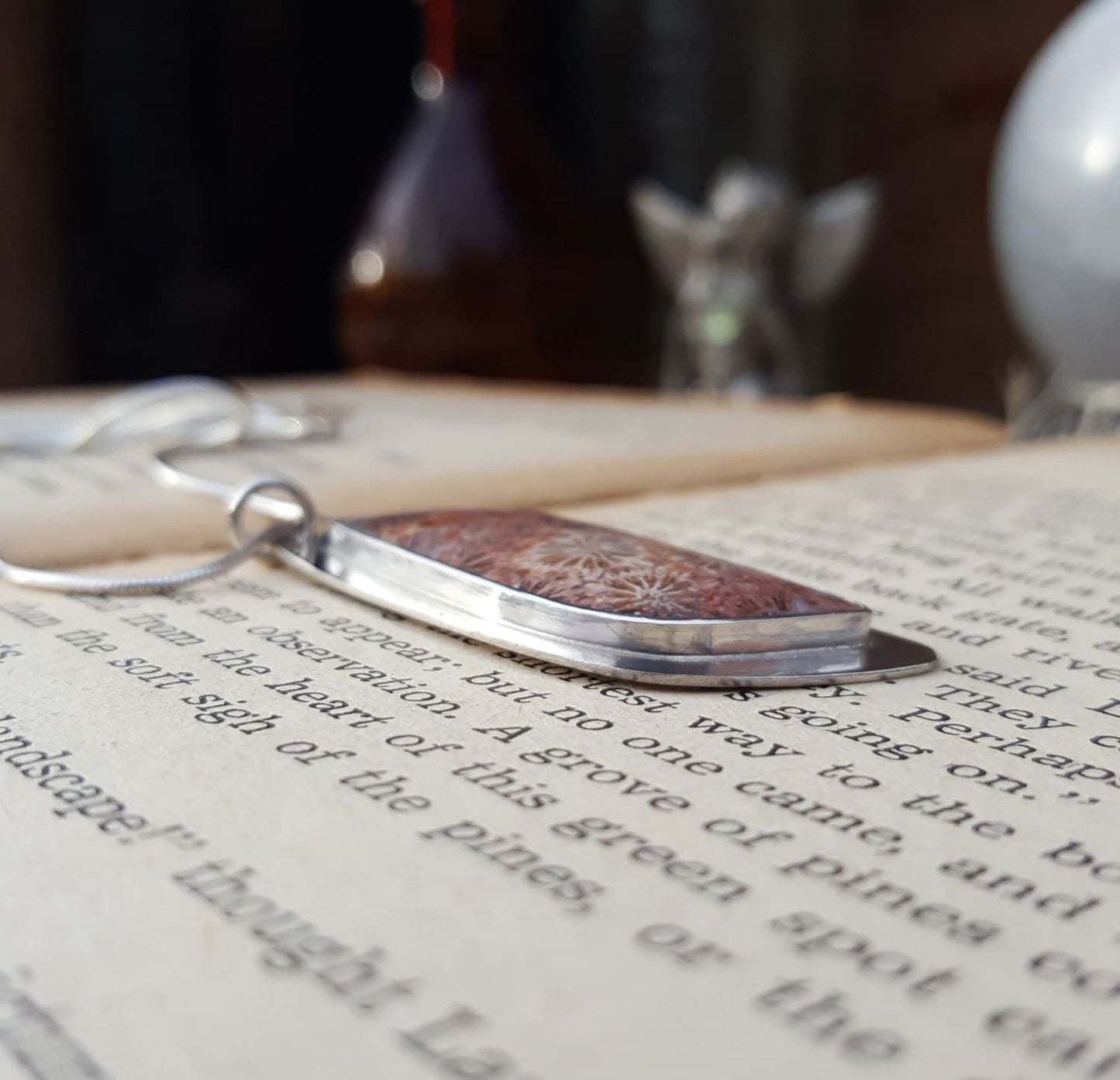 Fossilized Coral Pendant - Freeform Gemstone - Sterling Silver
