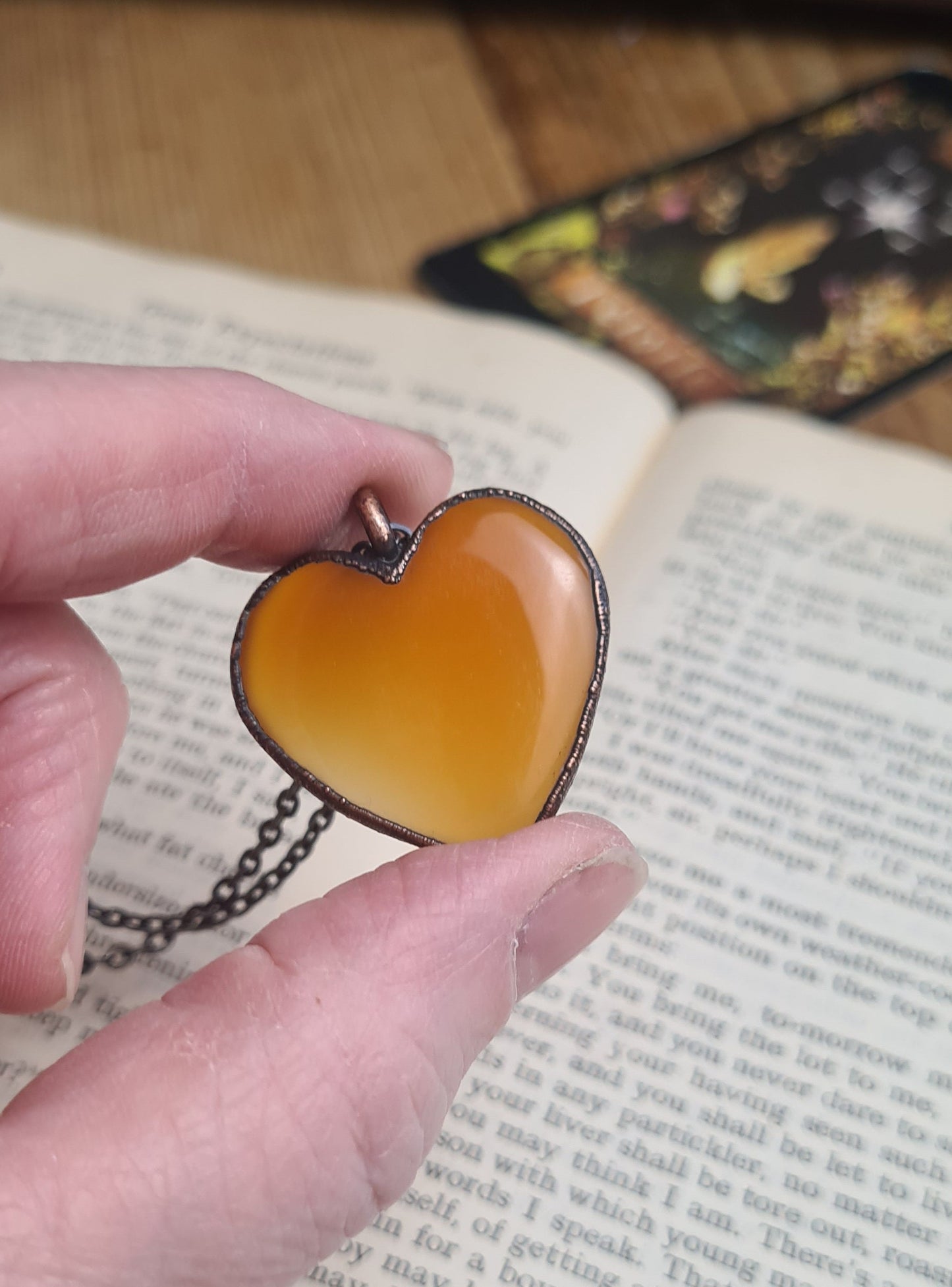 Orange Carnelian Pendant - Heart Gemstone - Copper Electroformed