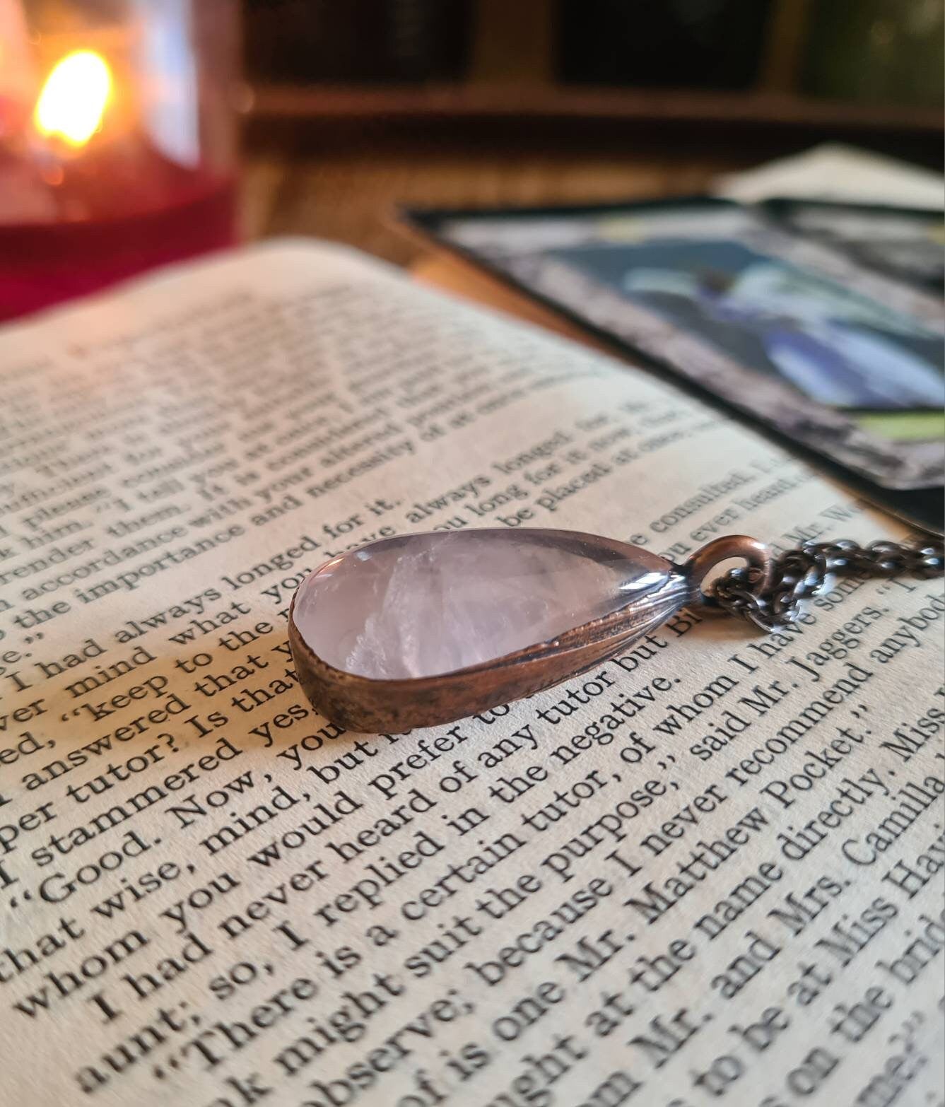 Rose Quartz Cabochon - Teardrop Gemstone - Copper Electroformed