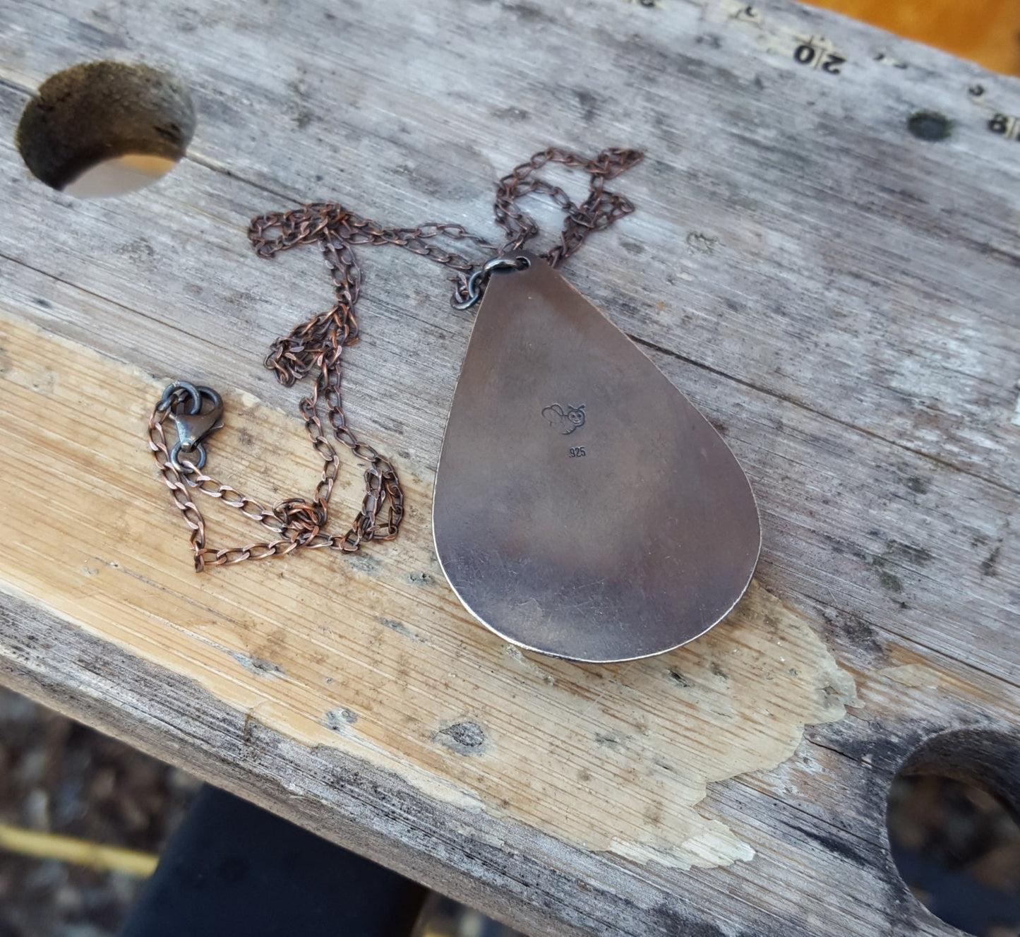 Orange Fossilized Dinosaur Bone Pendant - Teardrop Gemstone - Sterling Silver