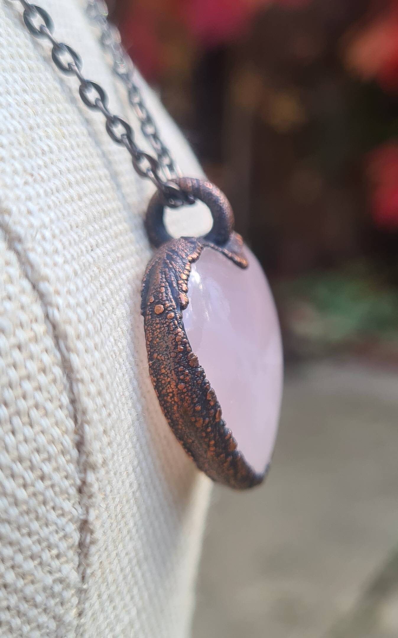 Rose Quartz Cabochon - Heart Gemstone - Copper Electroformed