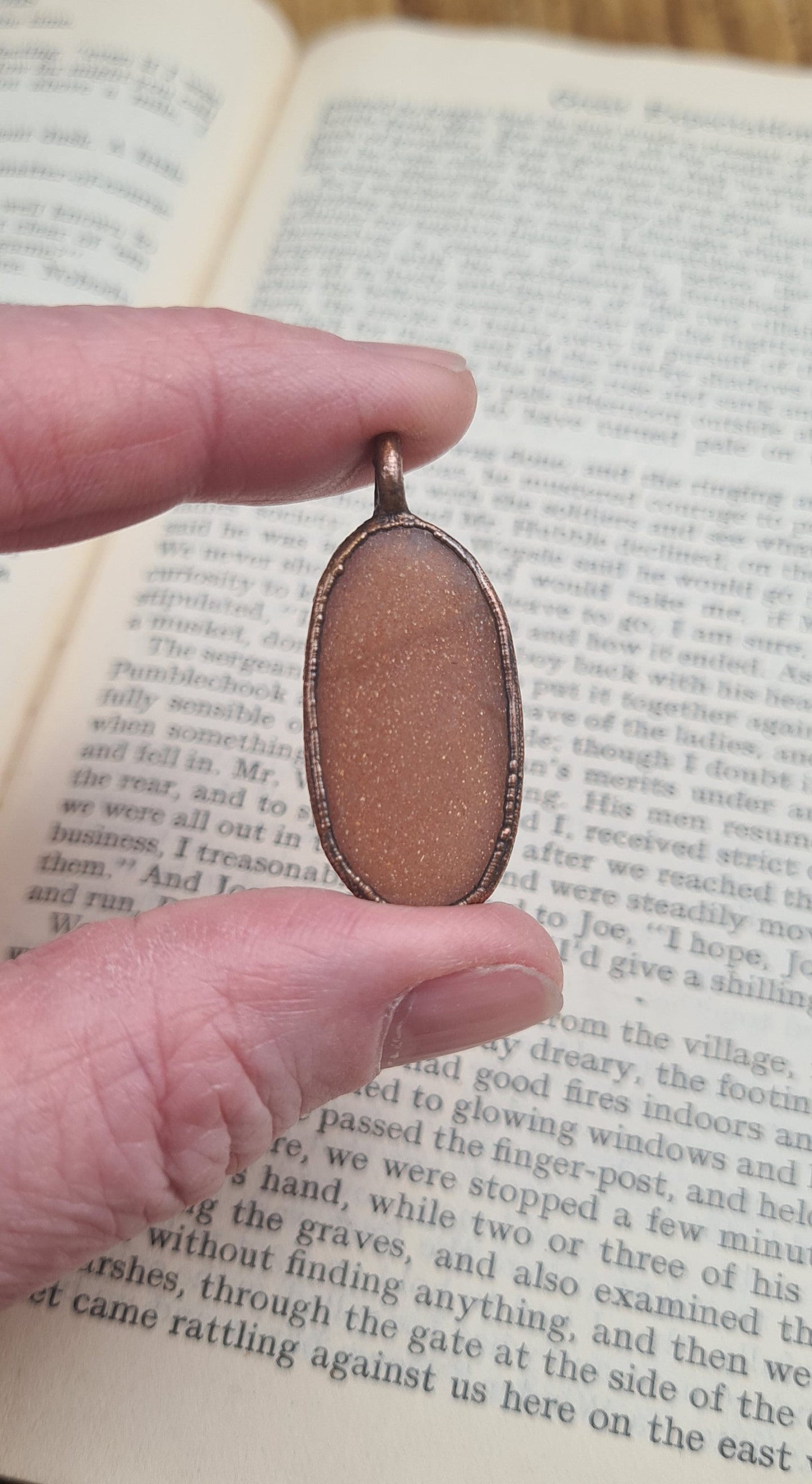 Peach Moonstone Pendant - Oval Gemstone - Copper Electroformed