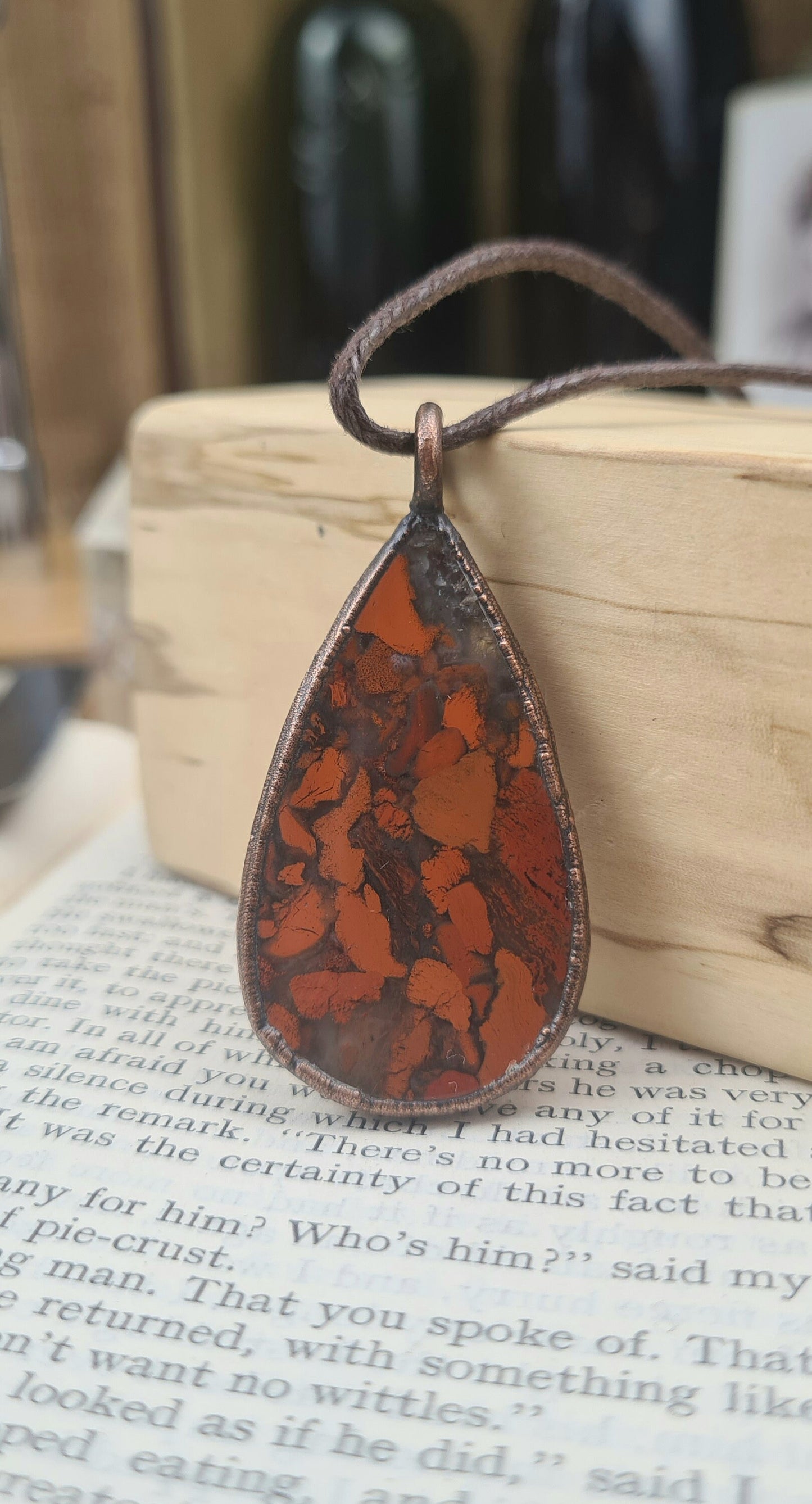 Brecciated Red Jasper Pendant - Teardrop Gemstone - Copper Electroformed