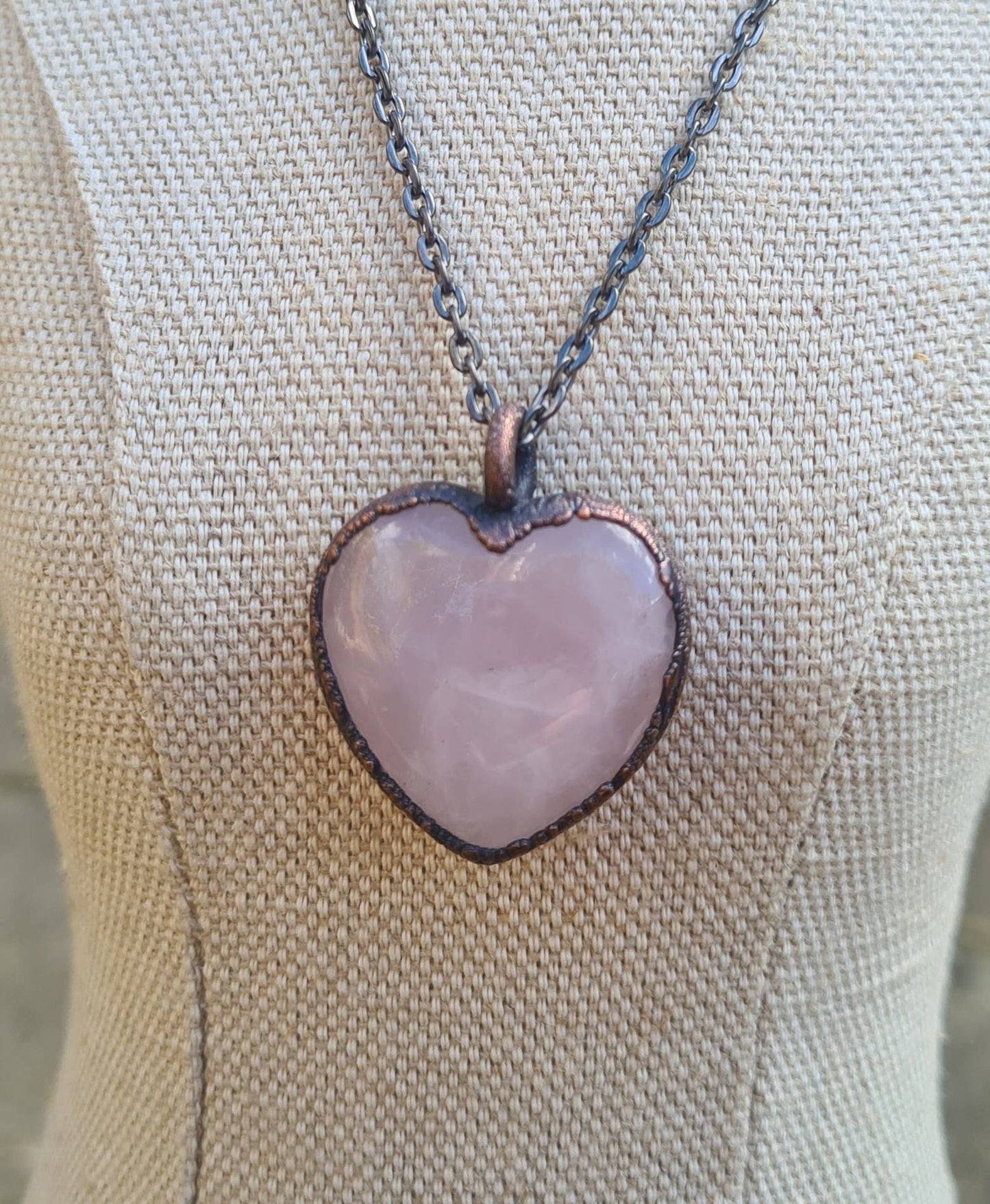 Rose Quartz Cabochon - Heart Gemstone - Copper Electroformed