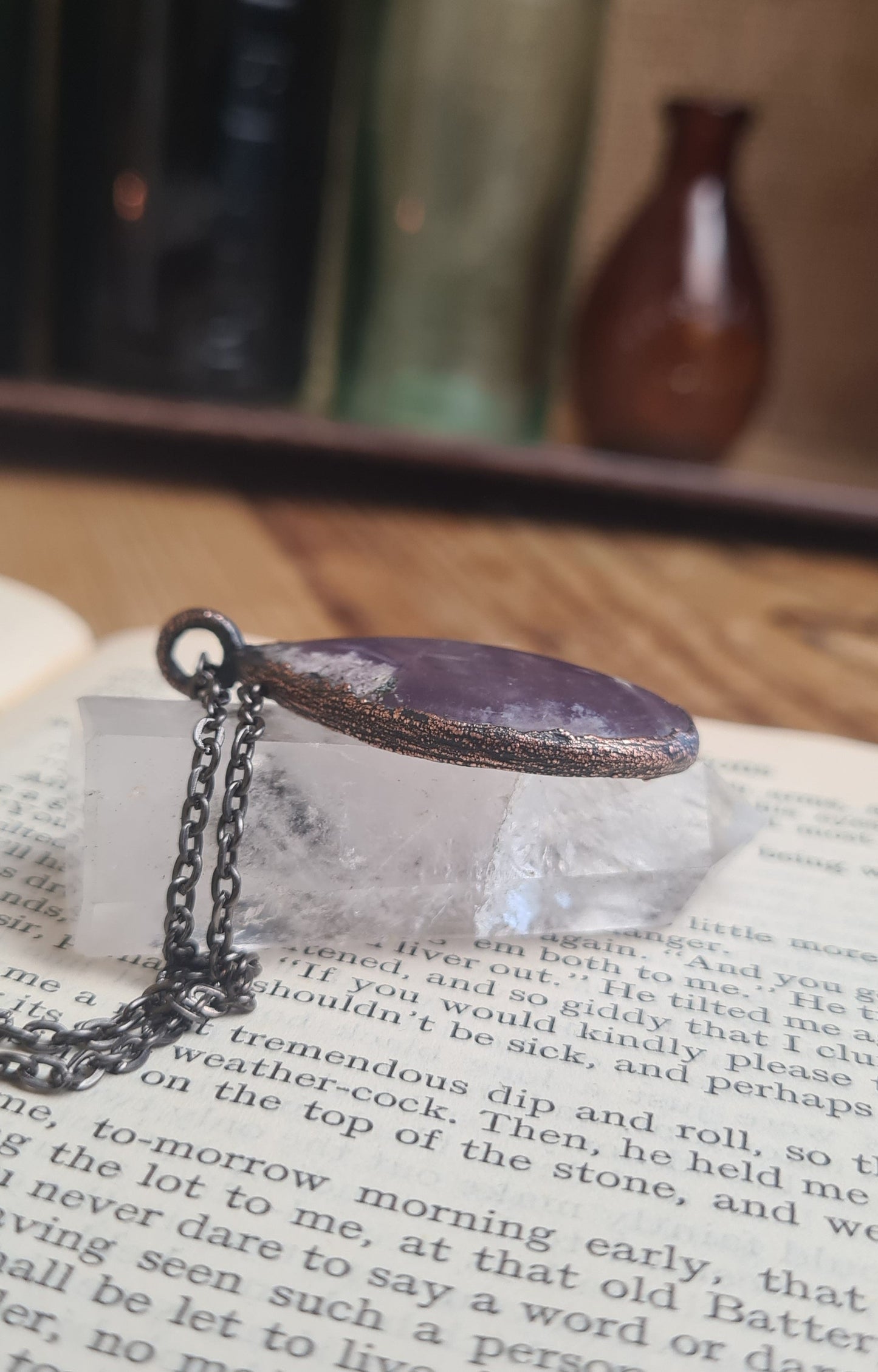 Purple Chalcedony Pendant - Teardrop Gemstone - Copper Electroformed