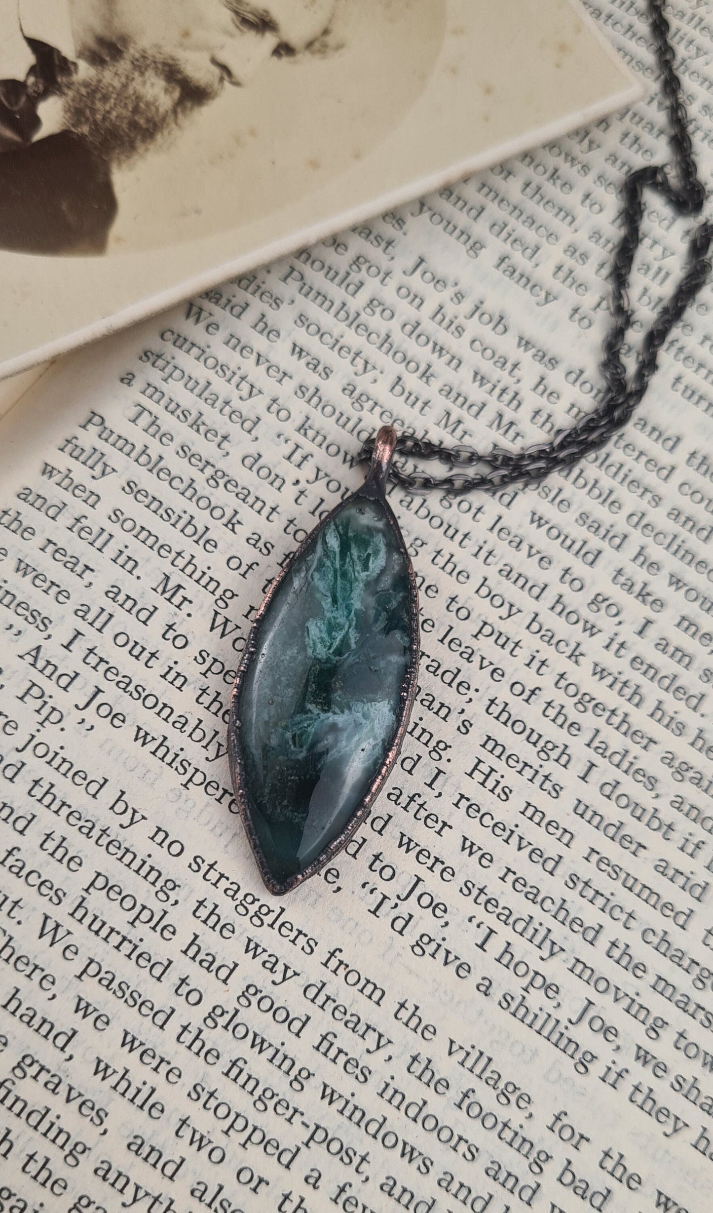 Green Chalcedony Cabochon - Oval Gemstone - Copper Electroformed