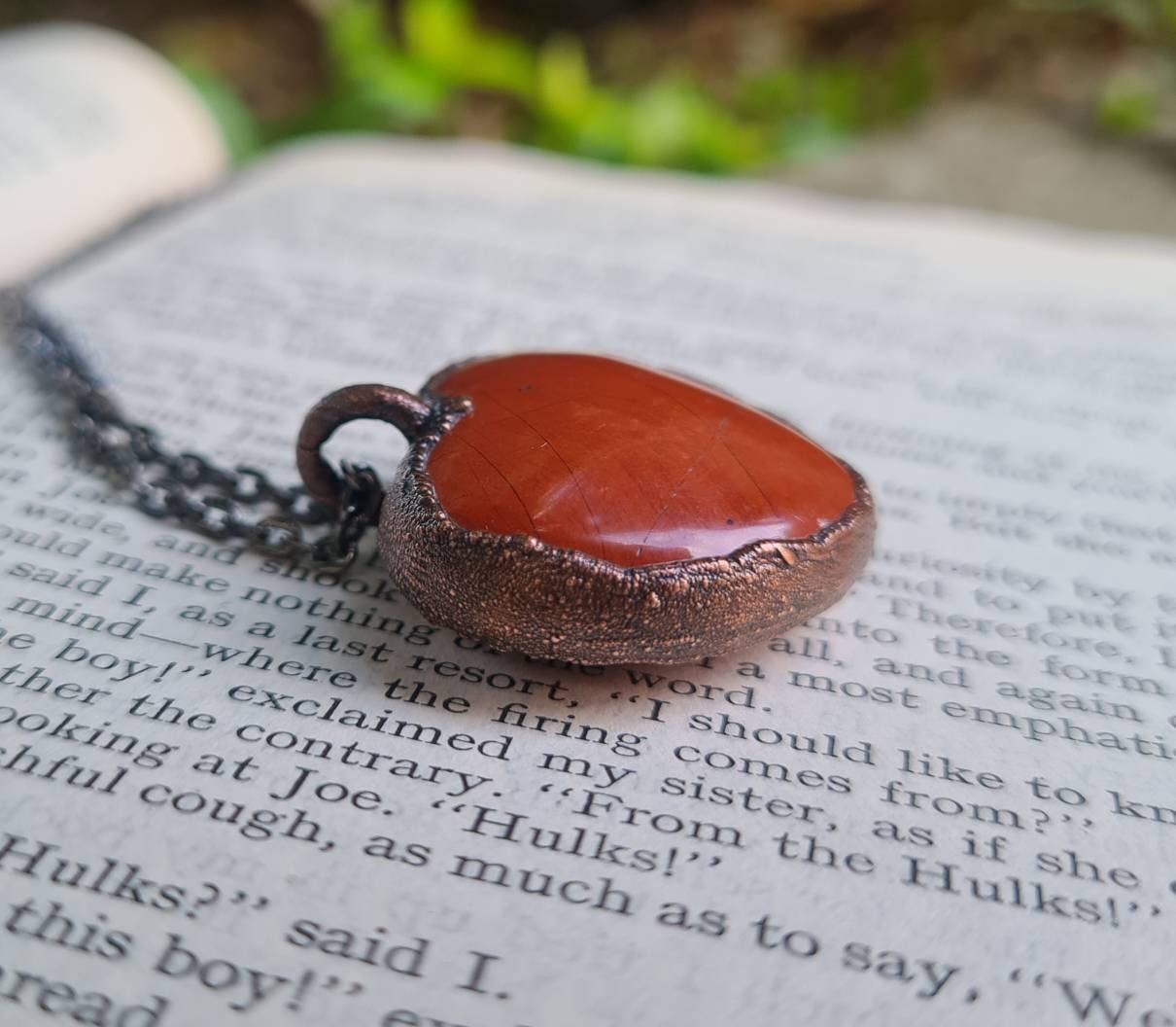 Red Jasper Pendant - Heart Gemstone - Copper Electroformed