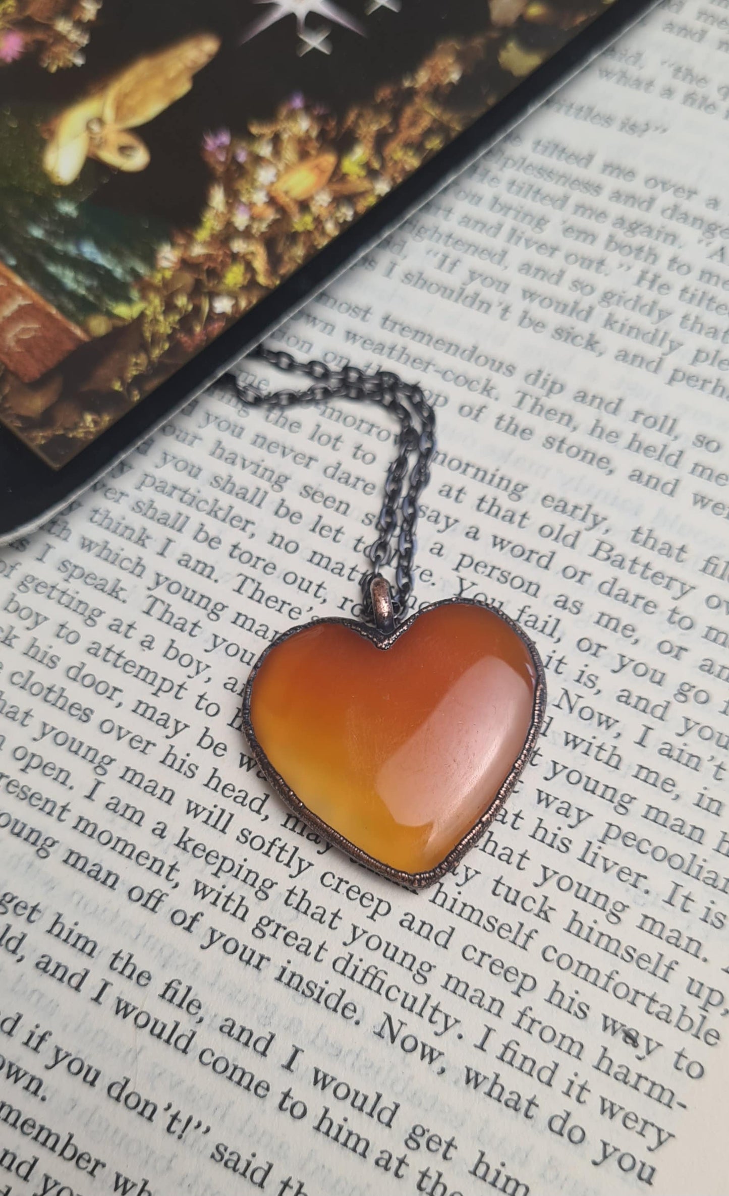 Orange Carnelian Pendant - Heart Gemstone - Copper Electroformed