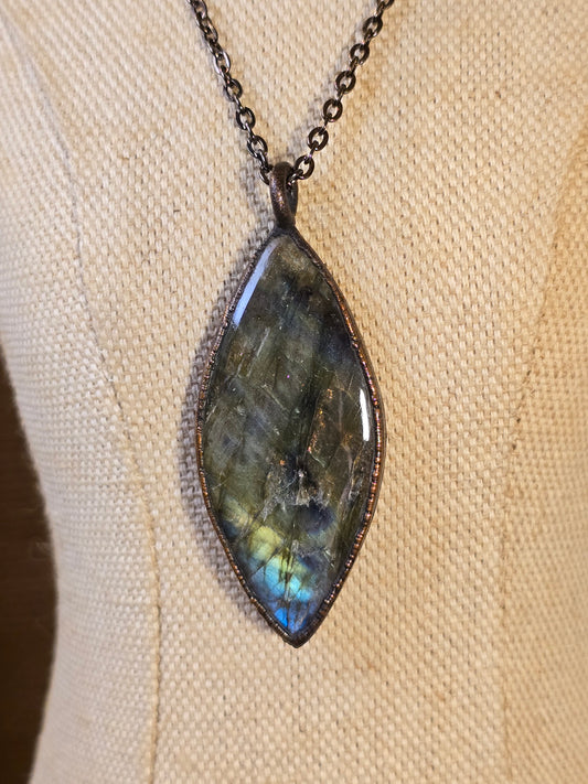 Labradorite Pendant - Freeform Gemstone - Copper Electroformed