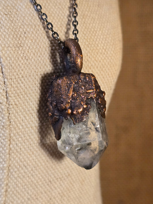 Quartz Pendant - Crystal Gemstone - Copper Electroformed