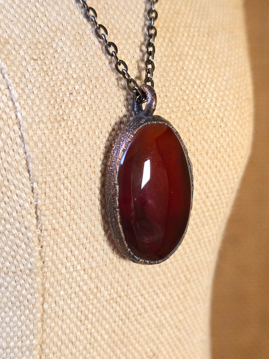 Red Carnelian Pendant - Oval Gemstone - Copper Electroformed