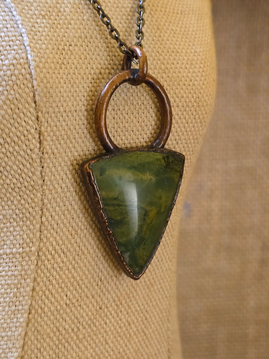 Green Moss Agate - Triangle Gemstone - Copper Electroformed