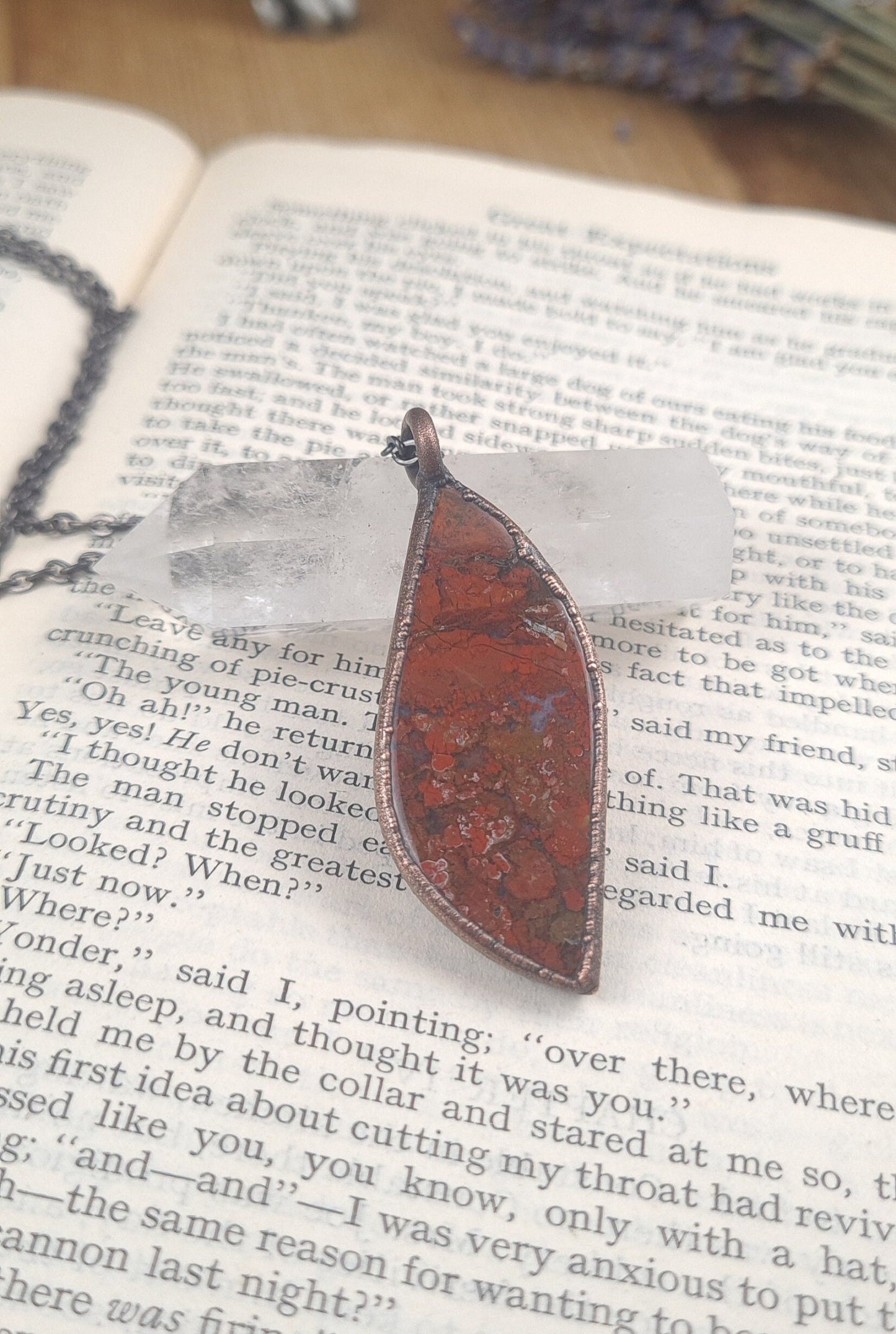 Red Moss Agate Pendant - Freeform Gemstone - Copper Electroformed