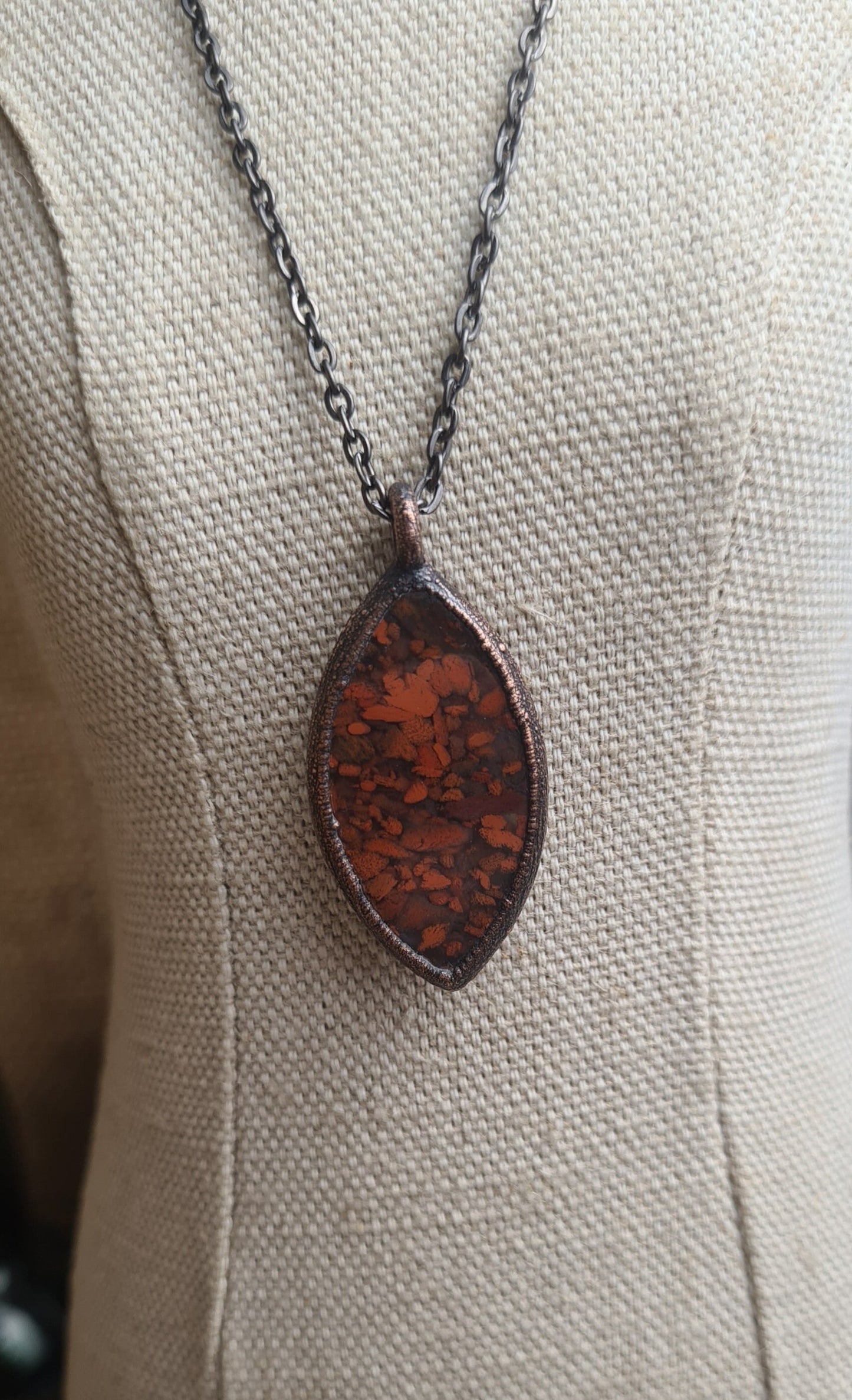 Red Brecciated Jasper Pendant - Oval Gemstone - Copper Electroformed