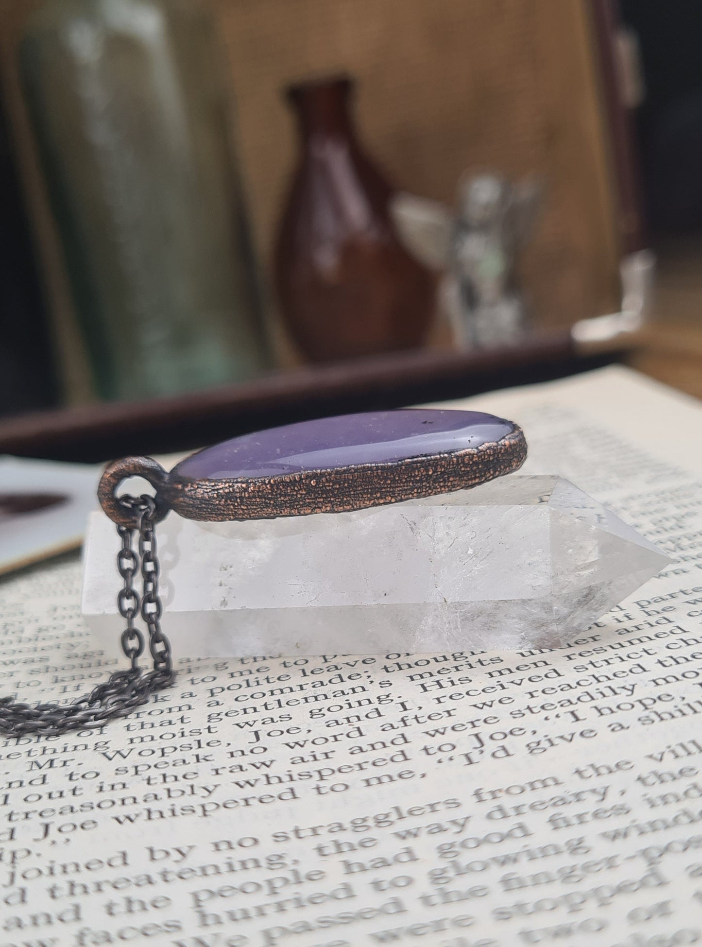 Purple Amethyst Pendant - Oval Gemstone - Copper Electroformed