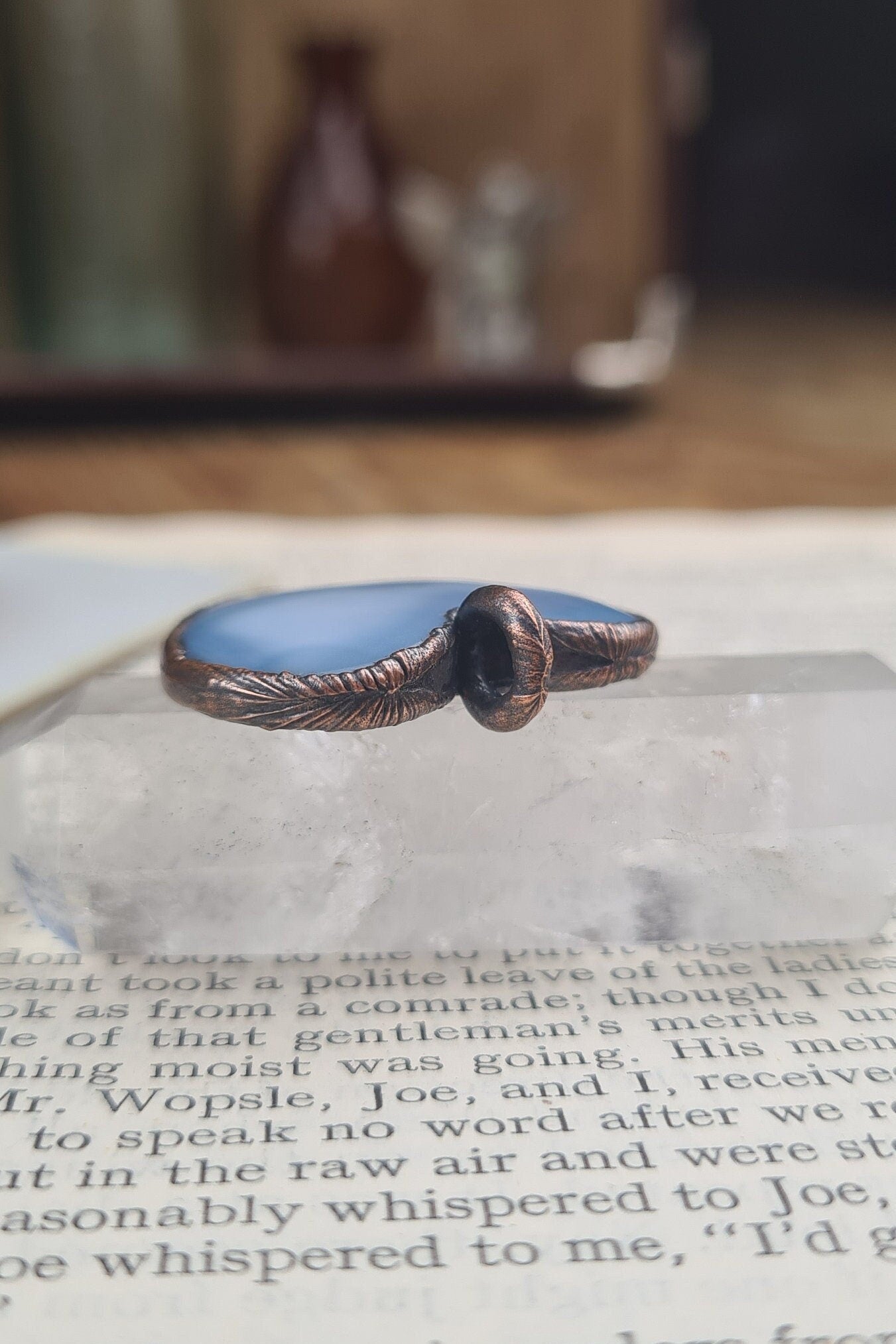 Blue Opal Cabochon - Heart Gemstone - Copper Electroformed