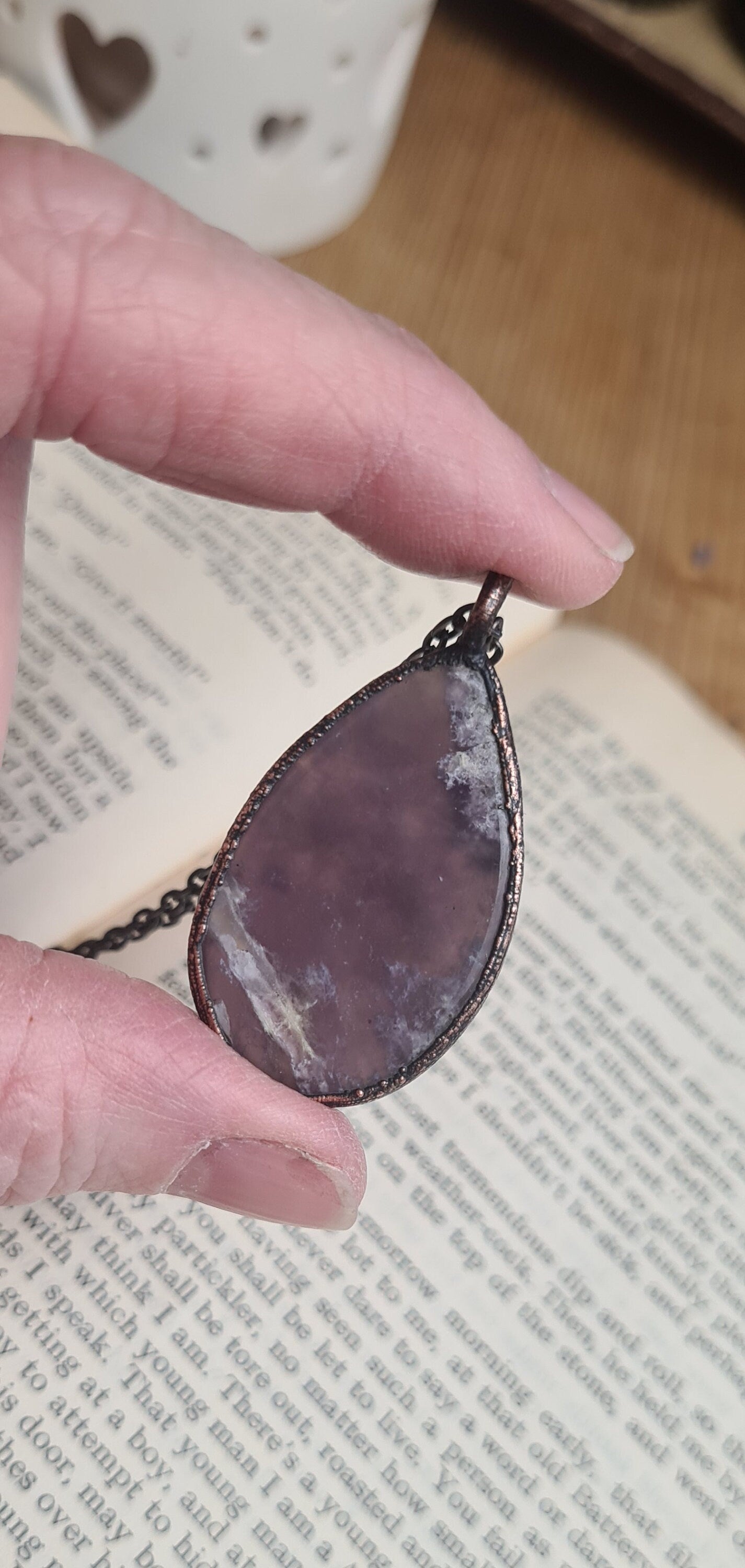 Purple Chalcedony Pendant - Teardrop Gemstone - Copper Electroformed