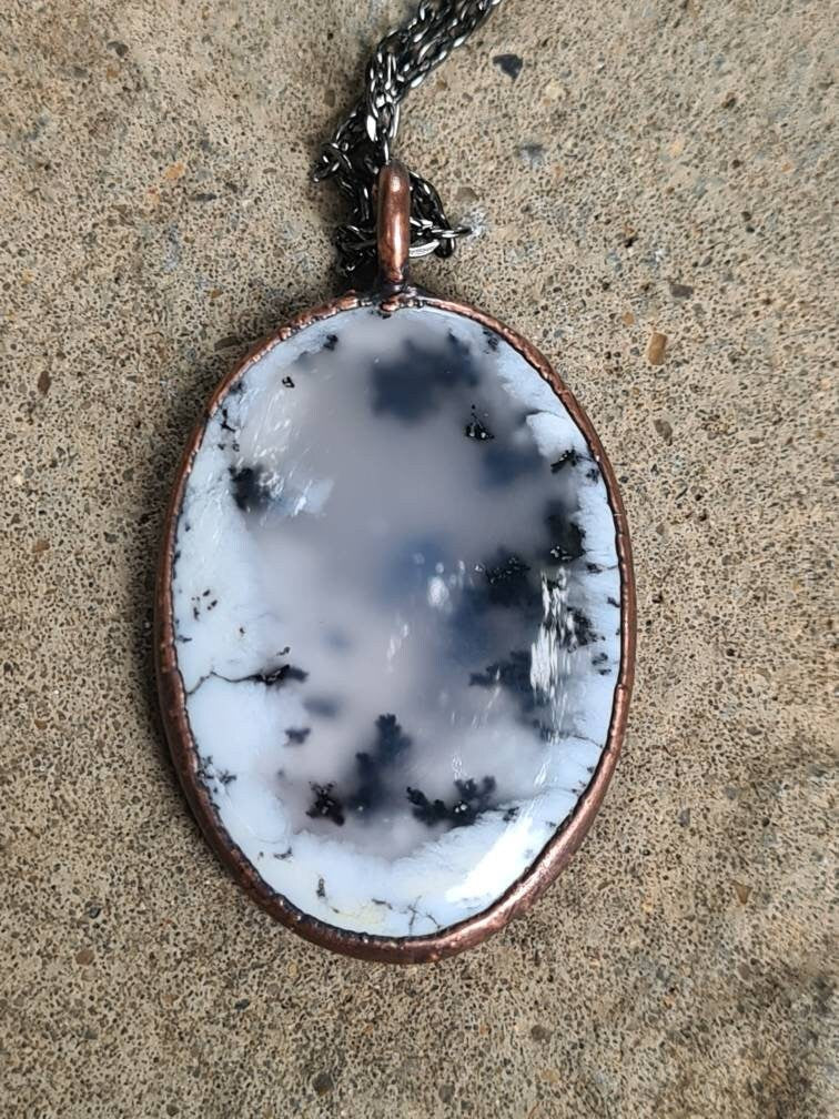 Dendritic Opal pendant - Oval Gemstone - Copper Electroformed