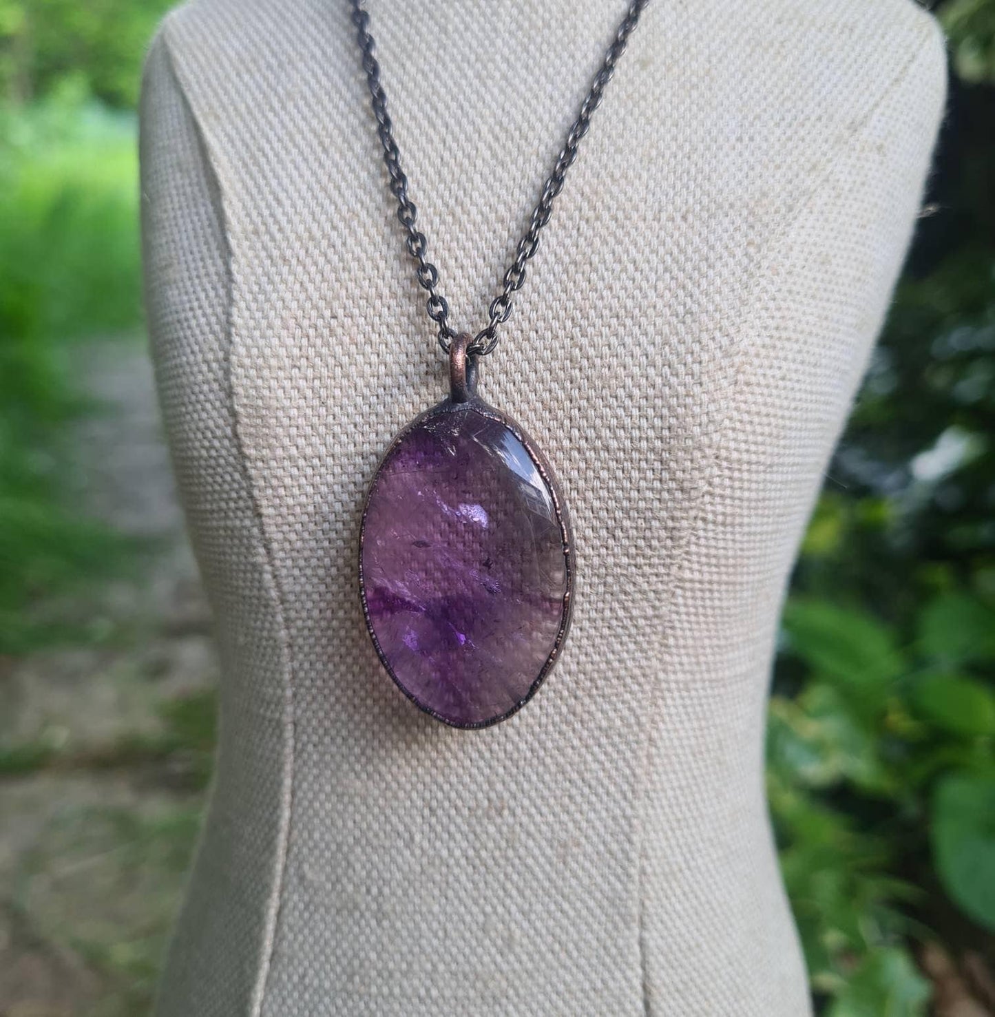 Trapiche Star Amethyst - Oval Gemstone - Copper Electroformed