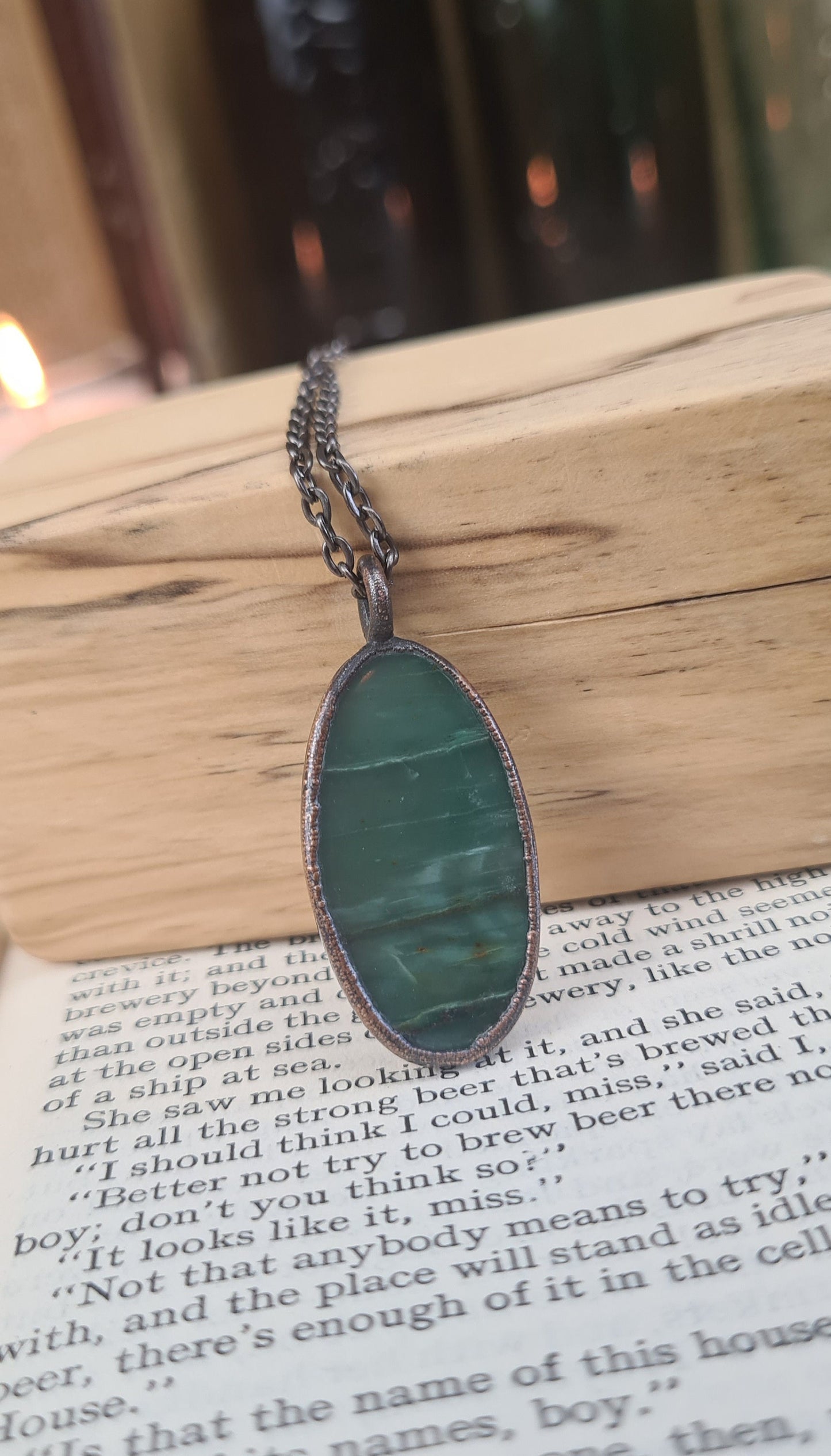 Green Jasper Cabochon - Oval Gemstone - Copper Electroformed