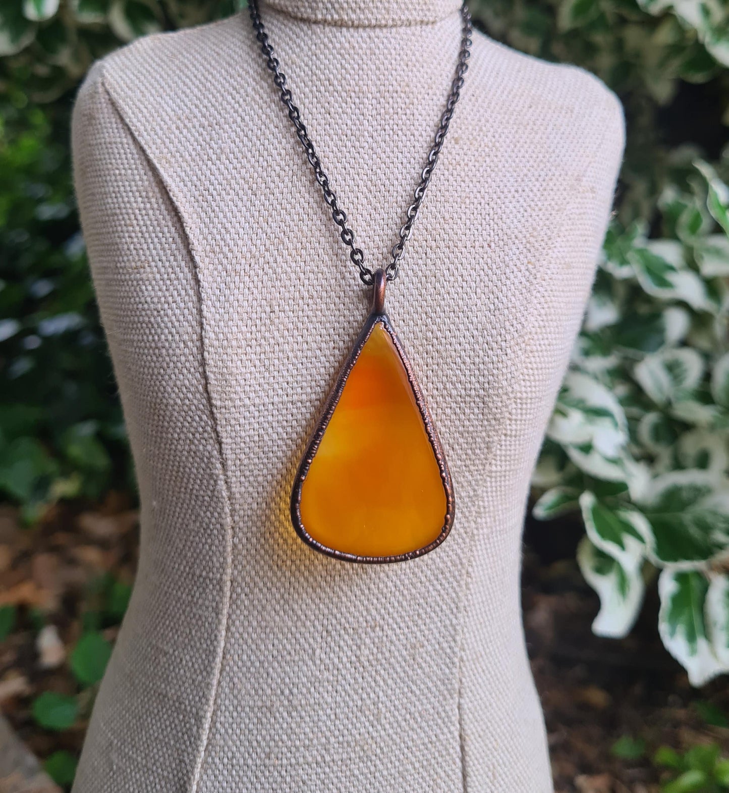 Orange Carnelian Cabochon - Teardrop Gemstone - Copper Electroformed