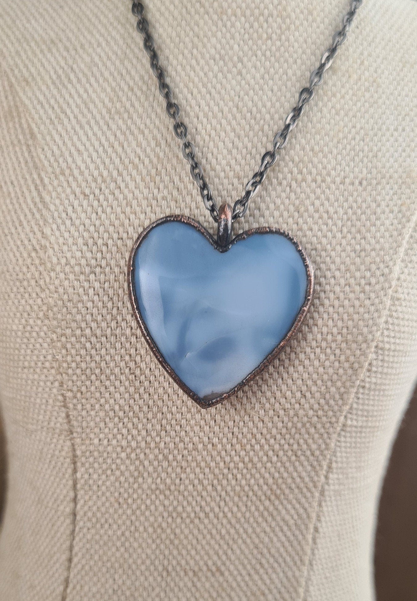 Blue Opal Cabochon - Heart Gemstone - Copper Electroformed