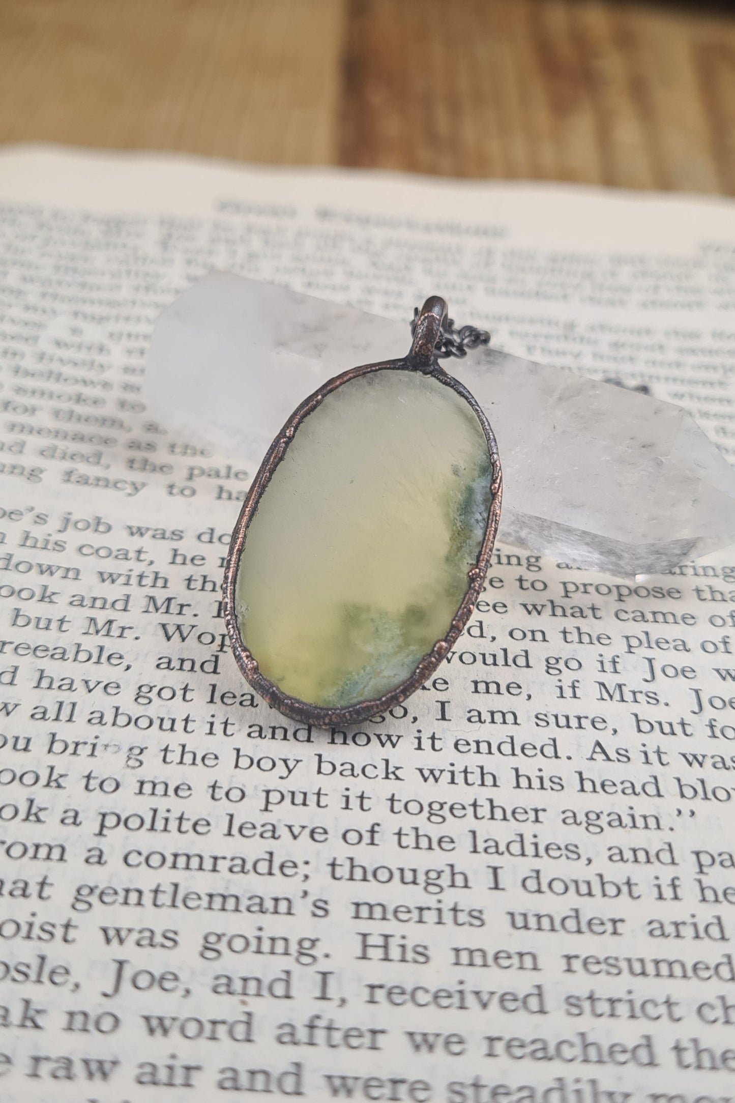 Yellow Prehnite Cabochon - Oval Gemstone - Copper Electroformed