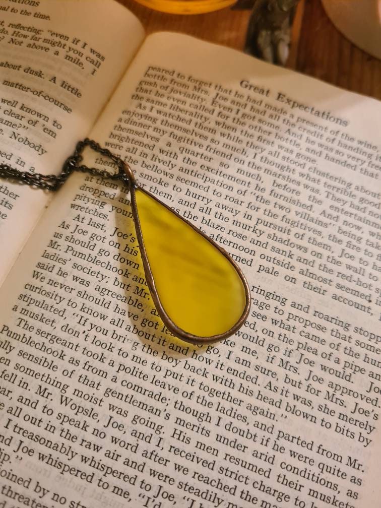 Yellow Onyx Pendant - Teardrop Gemstone - Copper Electroformed