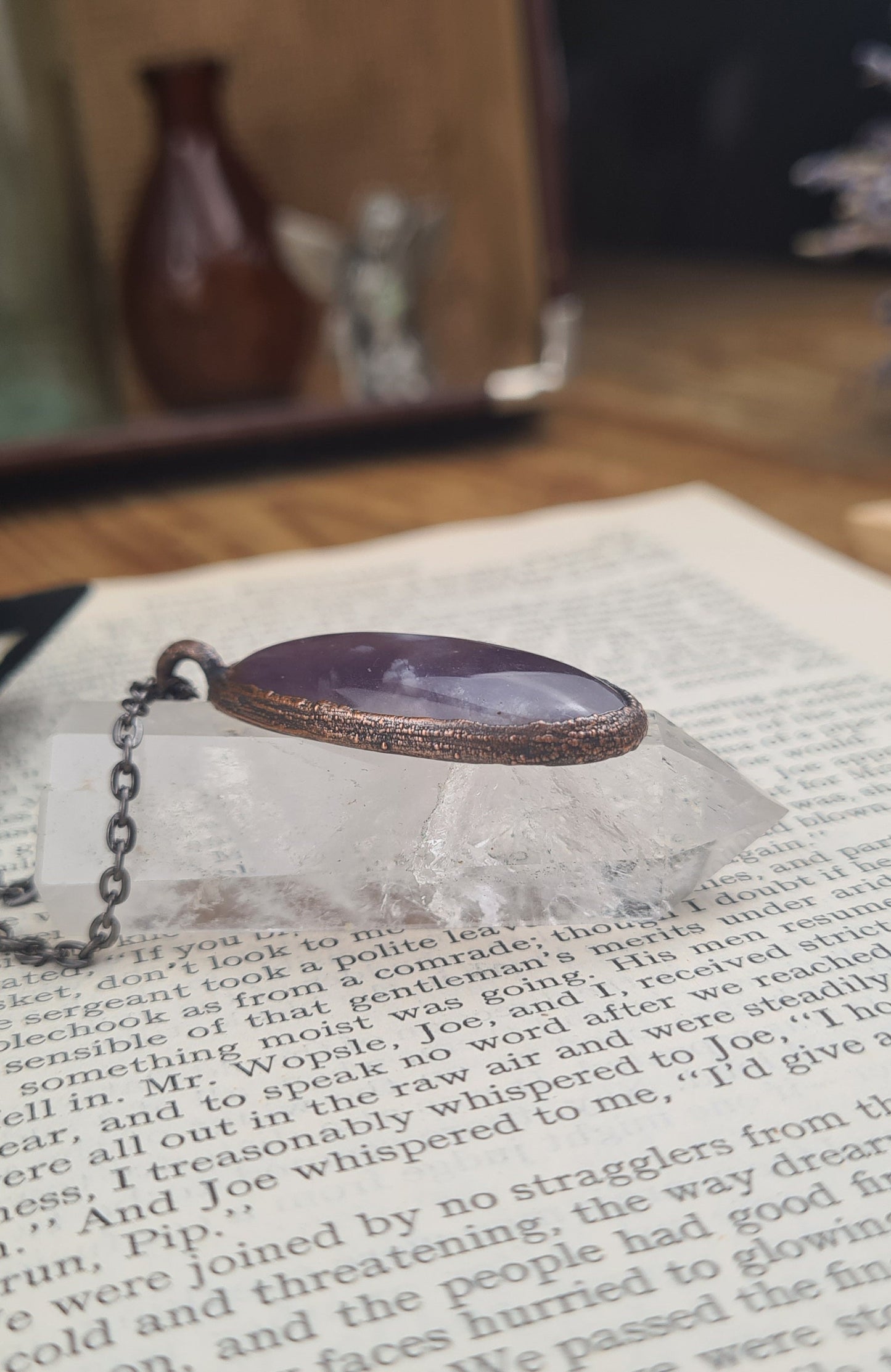 Purple Chalcedony Cabochon - Oval Gemstone - Copper Electroformed