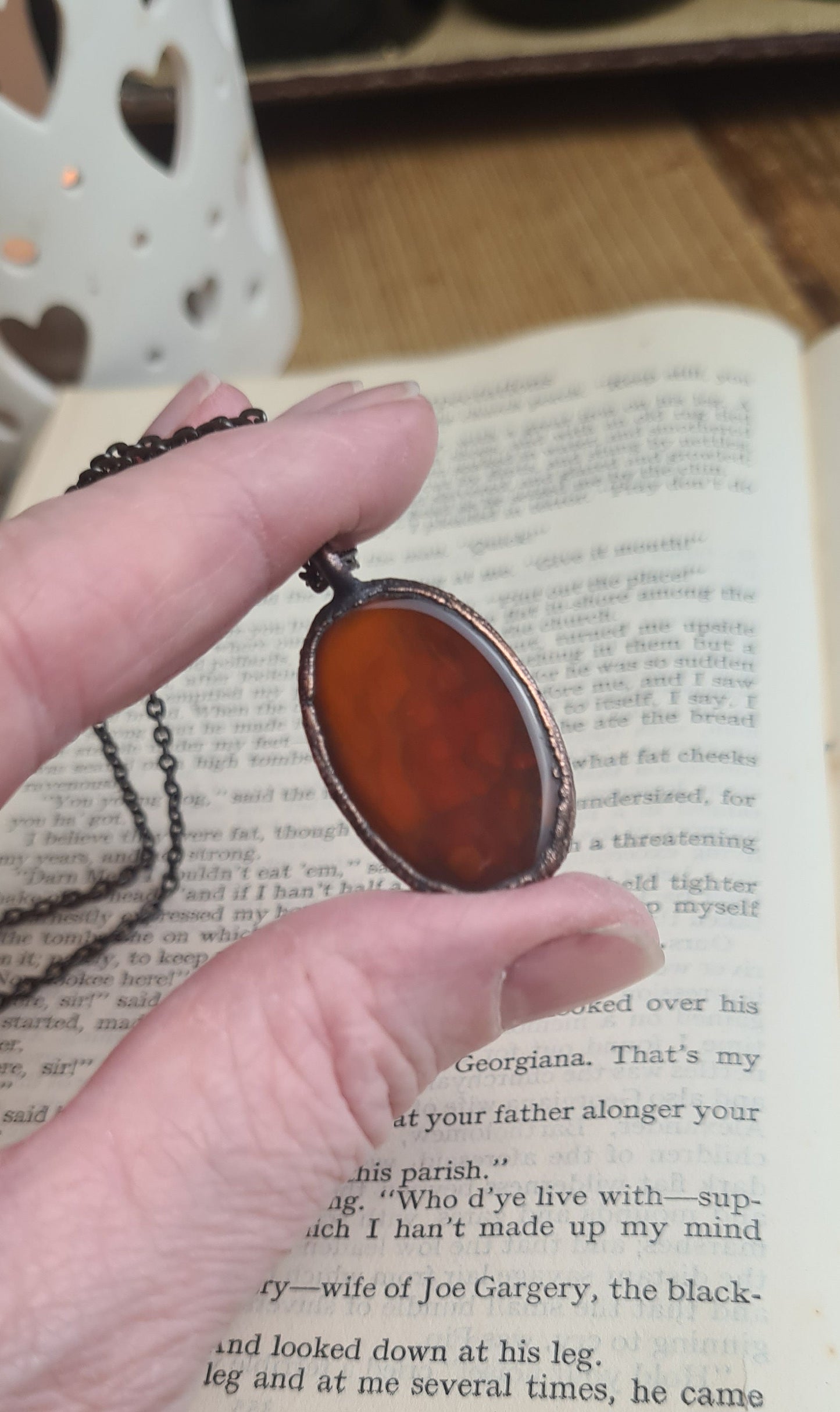 Red Carnelian Pendant - Oval Gemstone - Copper Electroformed