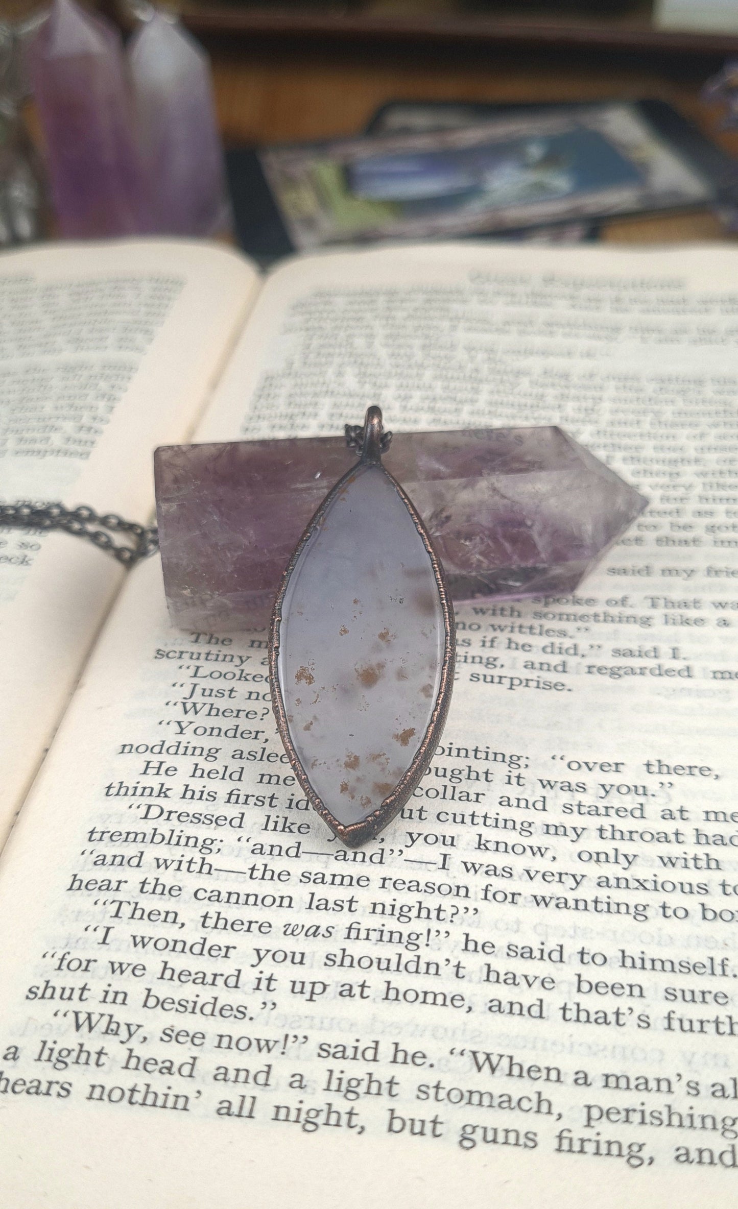 Purple Moss Agate Pendant - Oval Gemstone - Copper Electroformed