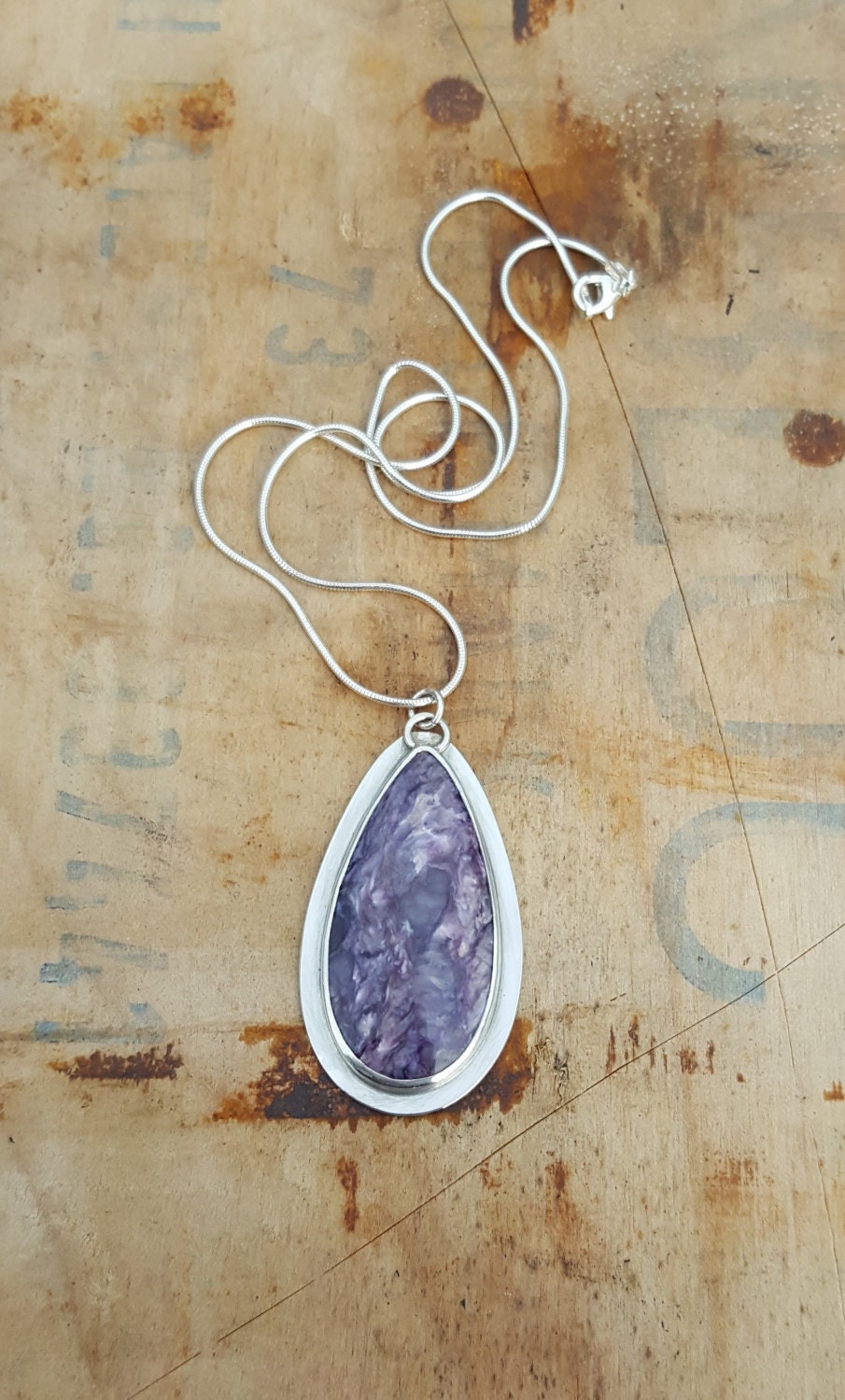 Purple Charoite Pendant - Oval Gemstone - Sterling Silver