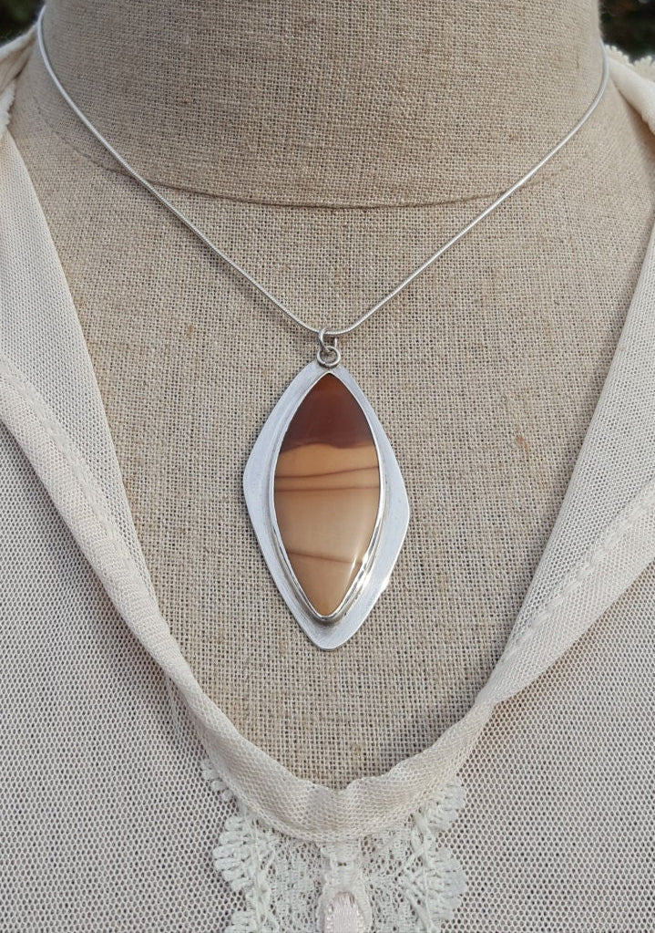 Beige Bruneau Jasper Pendant - Freeform Gemstone - Sterling Silver