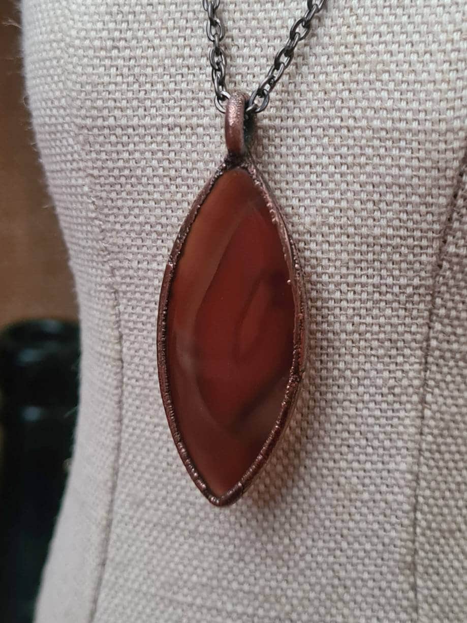 Red Botswana Agate Pendant - Oval Gemstone - Copper Electroformed