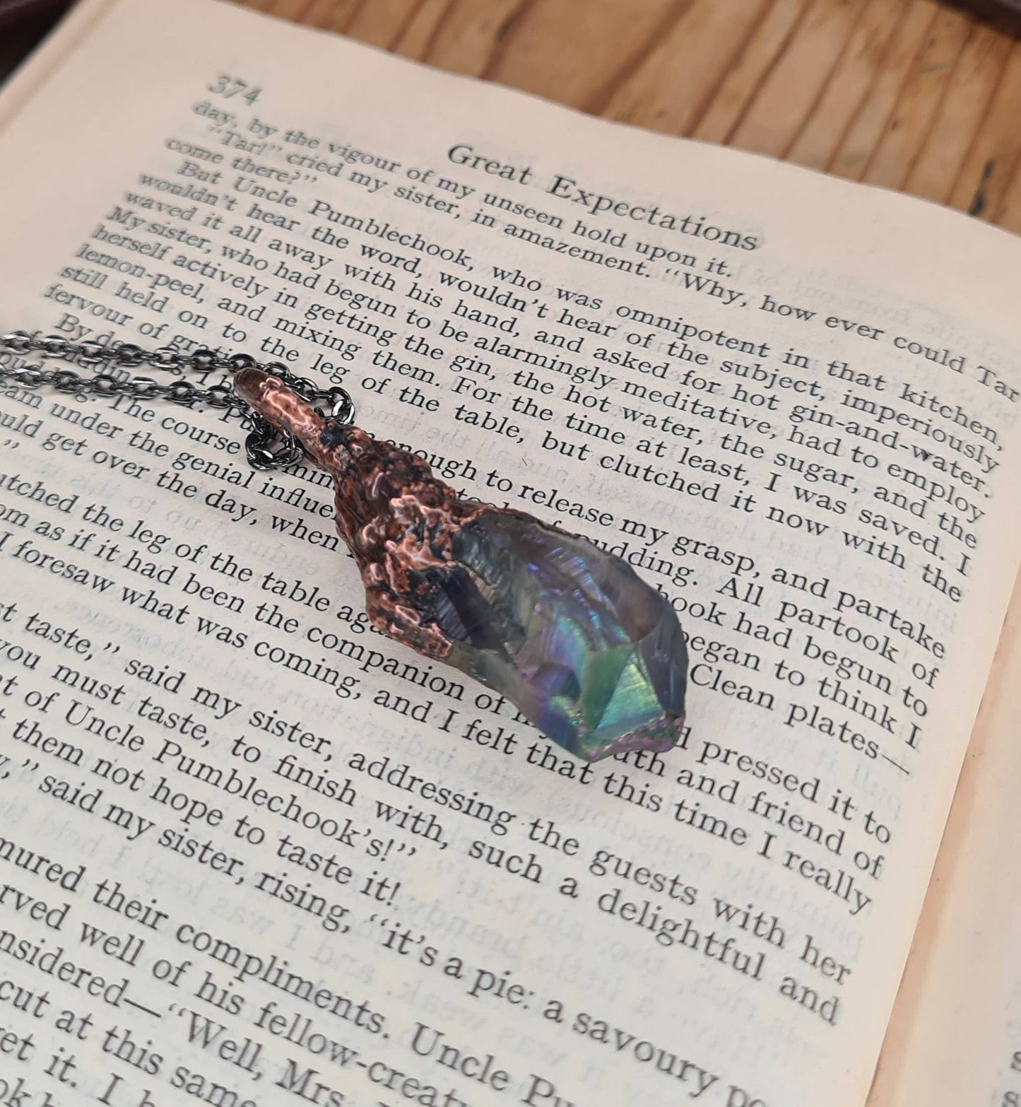 Titanium Coated Quartz Pendant - Crystal Gemstone - Copper Electroformed