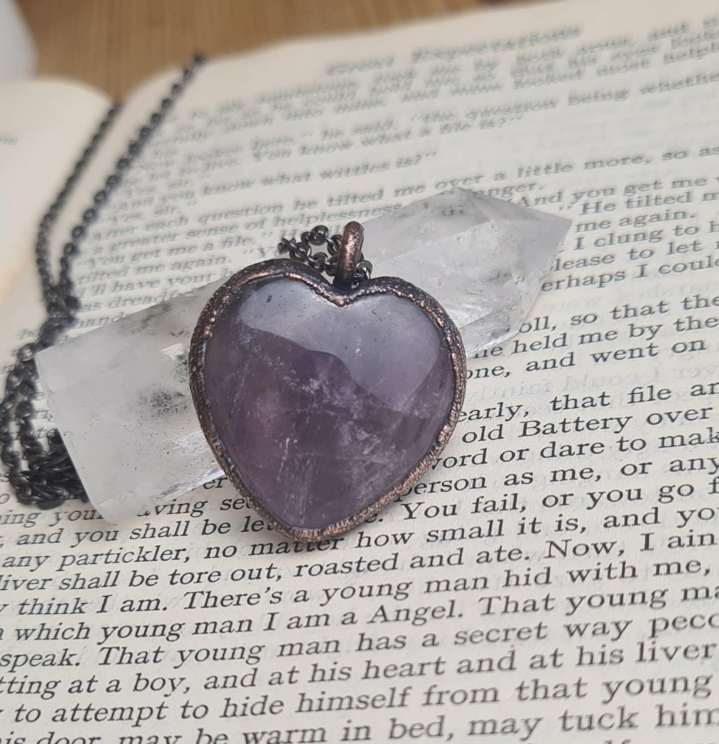 Purple Amethyst Pendant - Heart Gemstone - Copper Electroformed