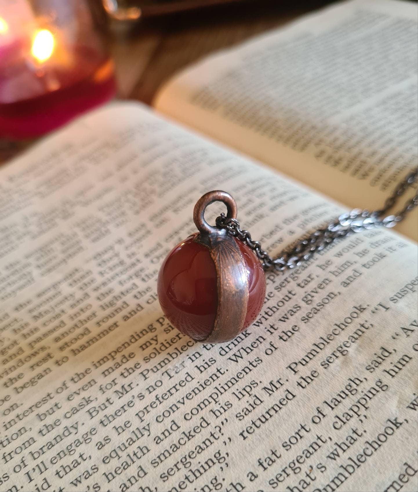Red Carnelian Pendant - Sphere Gemstone - Copper Electroformed