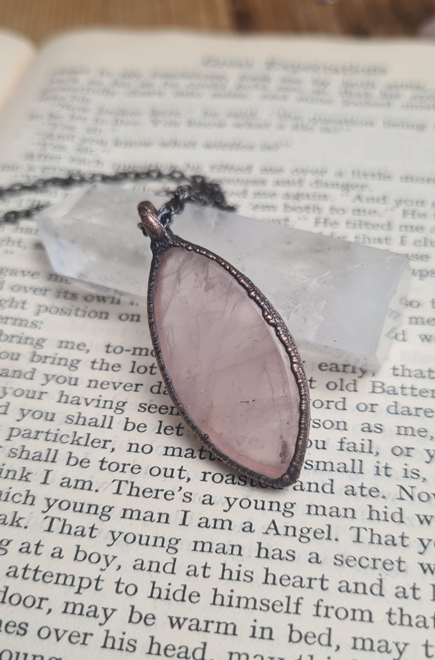 Rose Quartz Pendant - Oval Gemstone - Copper Electroformed