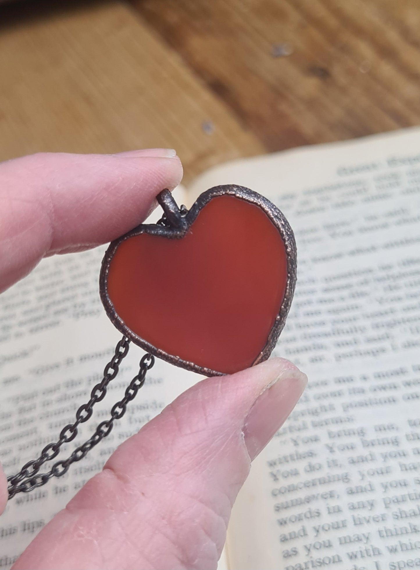 Red Carnelian Cabochon - Heart Gemstone - Copper Electroformed