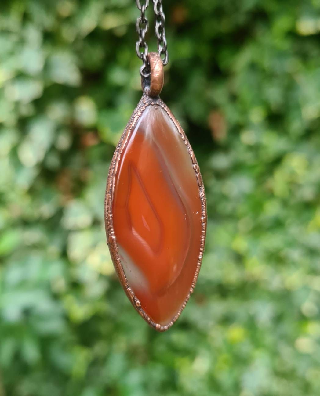 Red Botswana Agate Pendant - Oval Gemstone - Copper Electroformed