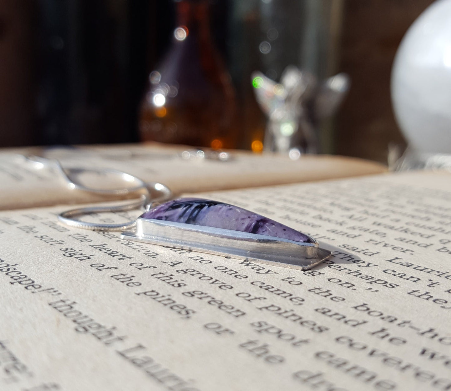 Purple Charoite Pendant - Triangle Gemstone - Sterling Silver