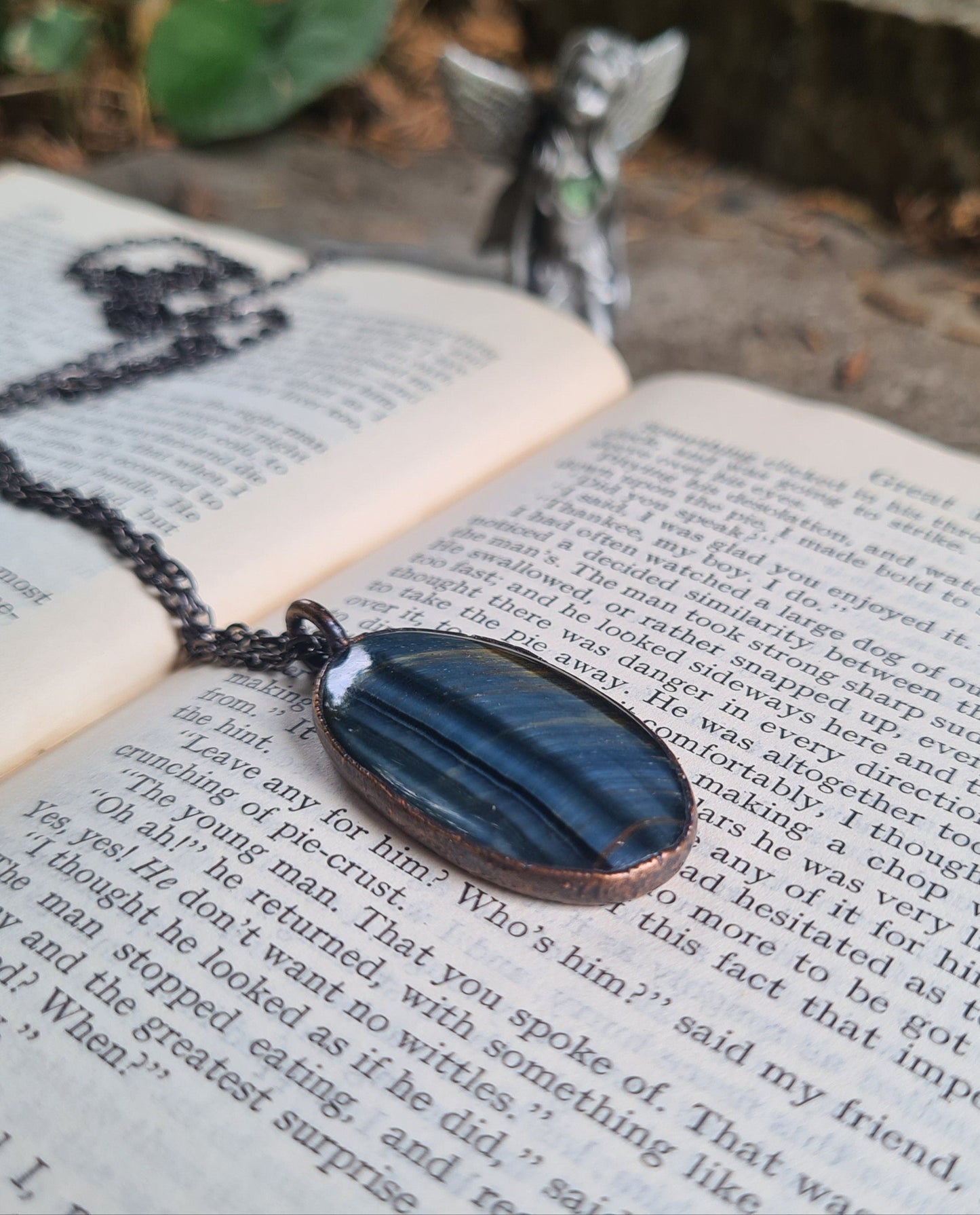 Blue Tigers Eye Cabochon - Oval Gemstone - Copper Electroformed