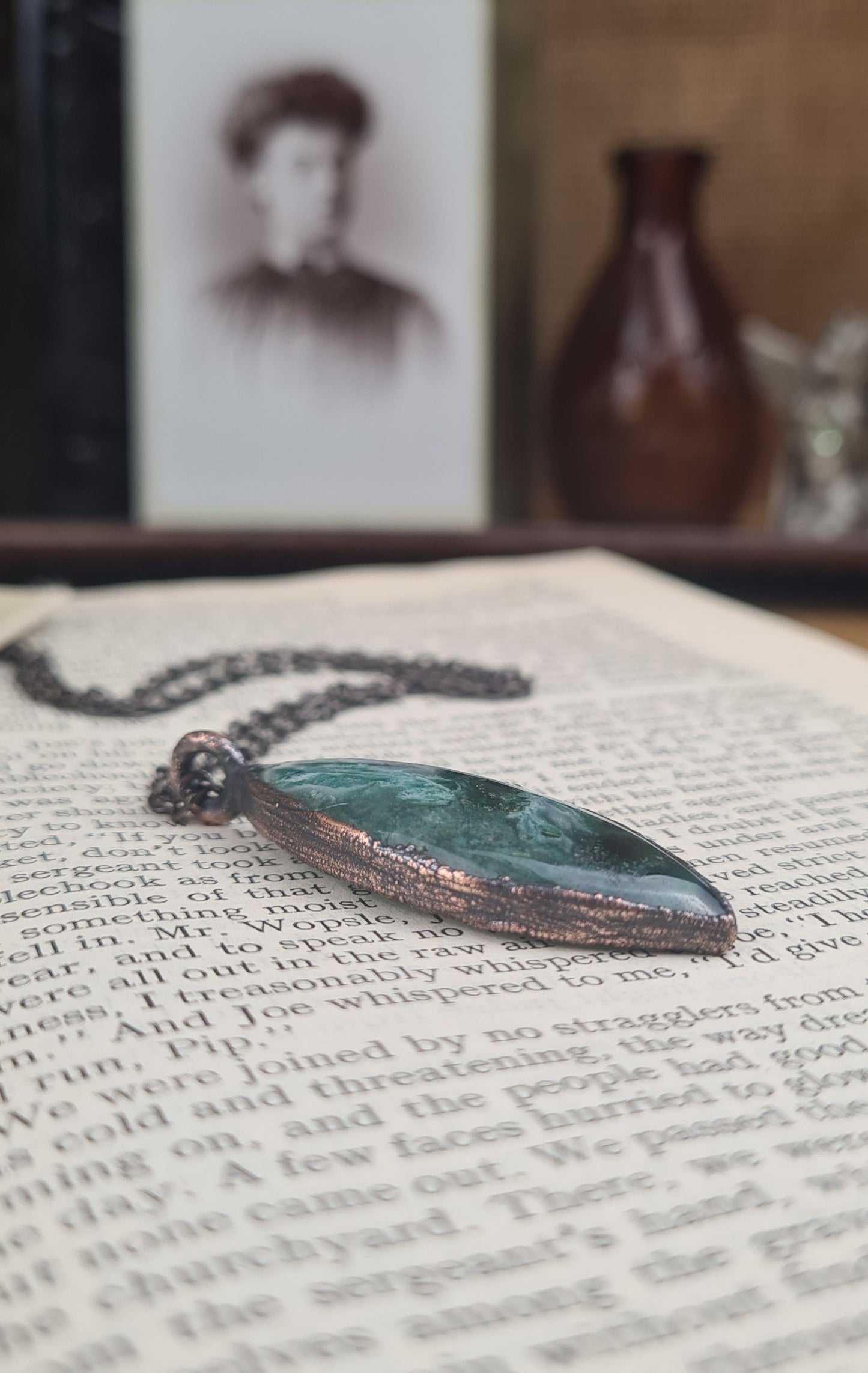 Green Chalcedony Cabochon - Oval Gemstone - Copper Electroformed