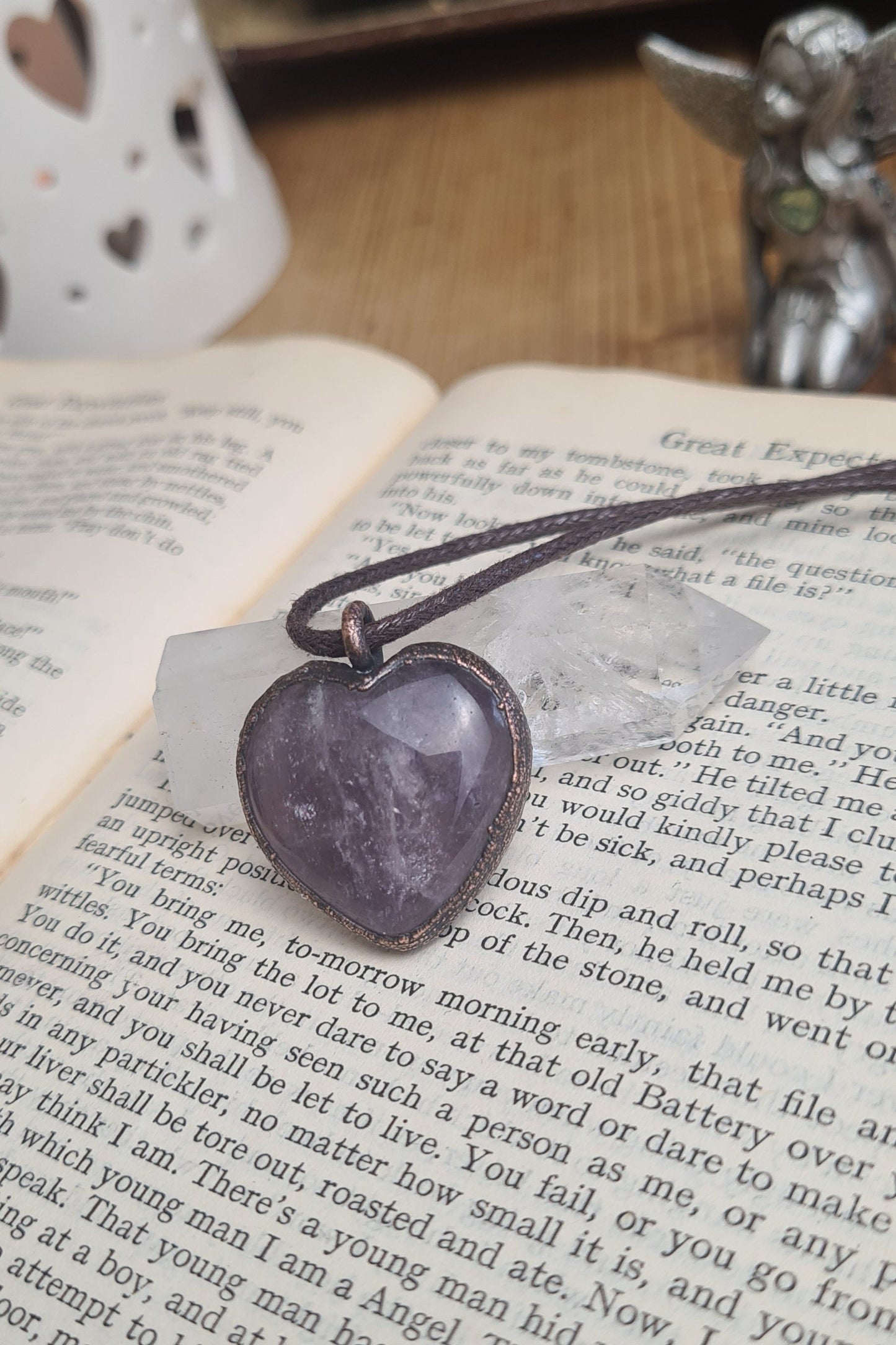 Purple Amethyst Pendant - Heart Gemstone - Copper Electroformed
