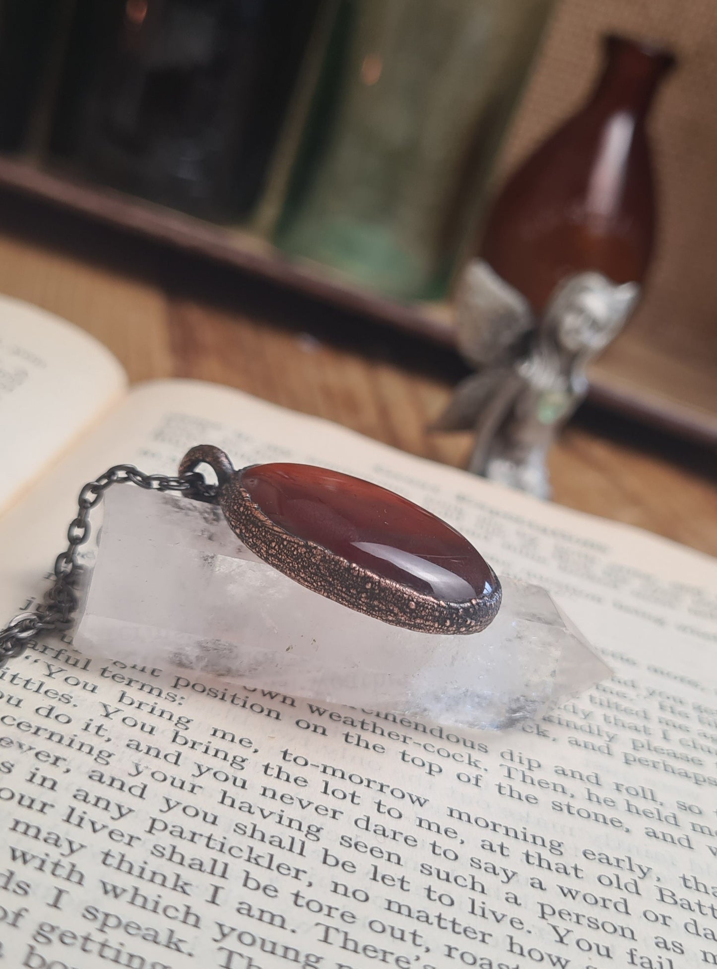 Red Carnelian Pendant - Oval Gemstone - Copper Electroformed