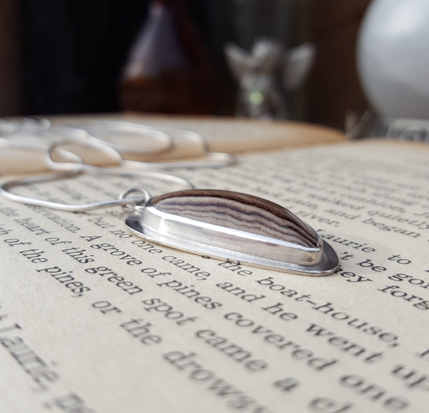 Brown Fossilized Wood Pendant - Freeform Gemstone - Sterling Silver