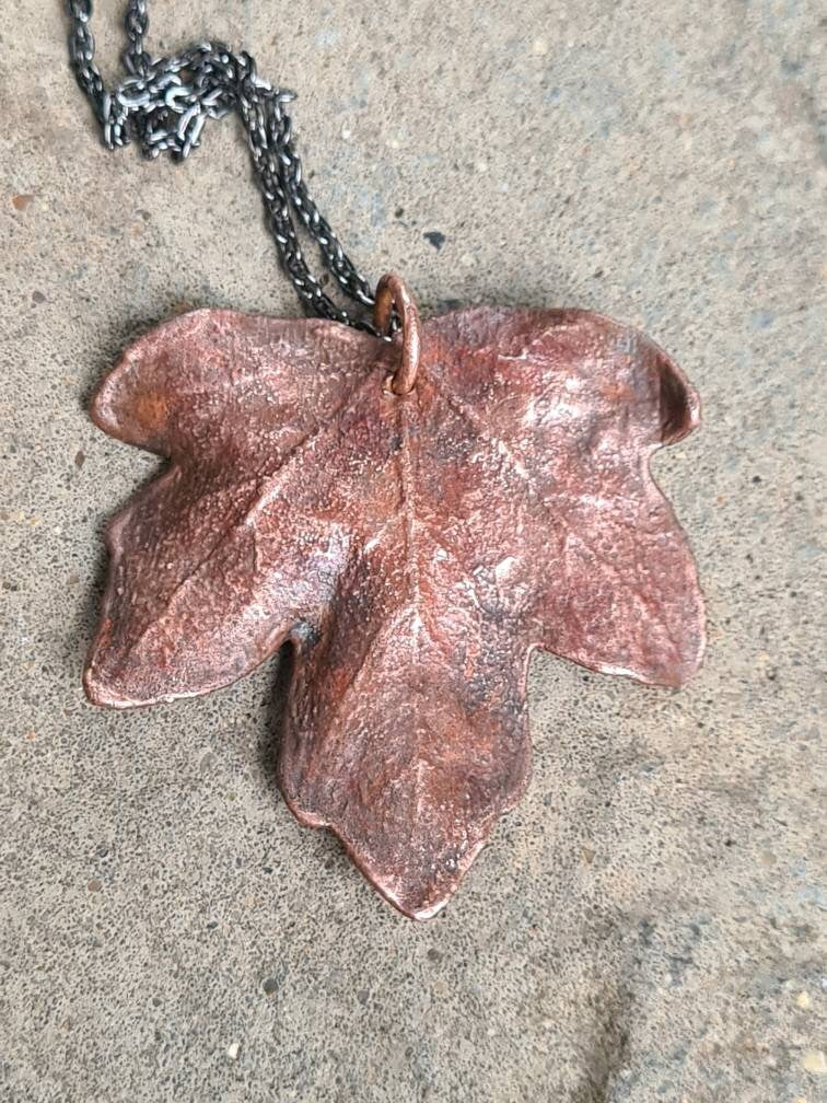 Brown Leaf Pendant - Natural shape - Copper Electroformed
