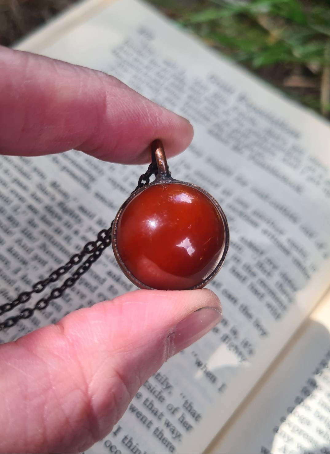 Red Carnelian Pendant - Sphere Gemstone - Copper Electroformed