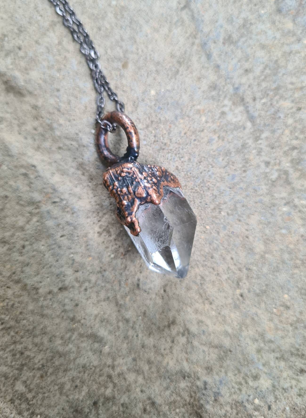 Clear Quartz Pendant - Crystal Gemstone - Copper Electroformed