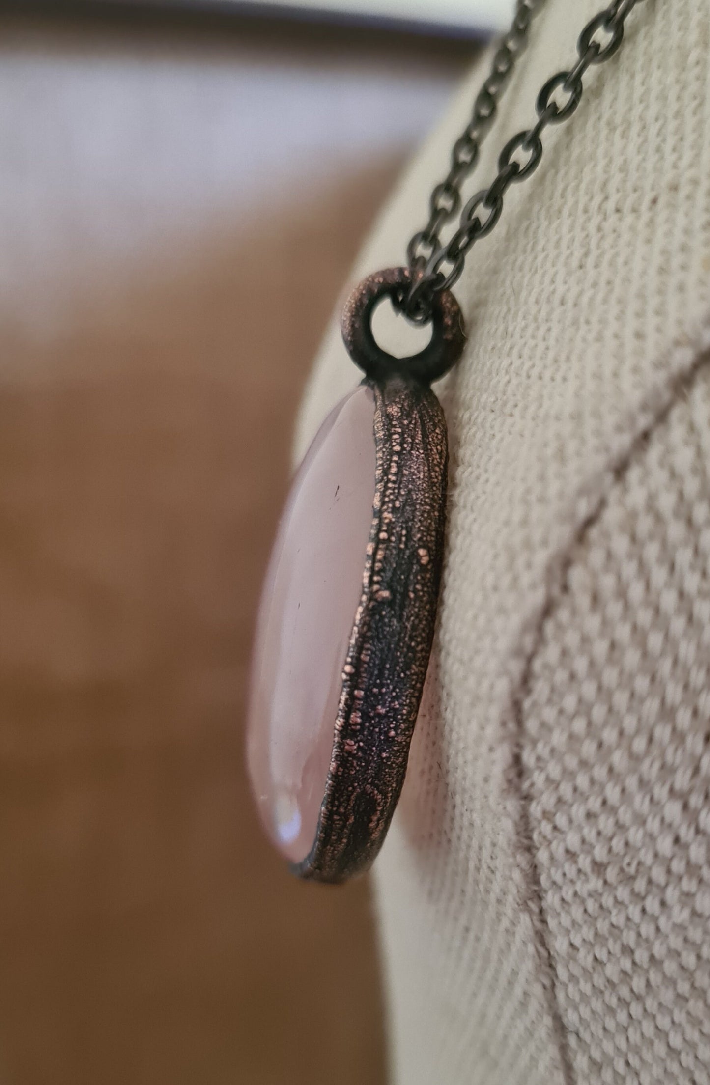 Rose Quartz Cabochon - Oval Gemstone - Copper Electroformed